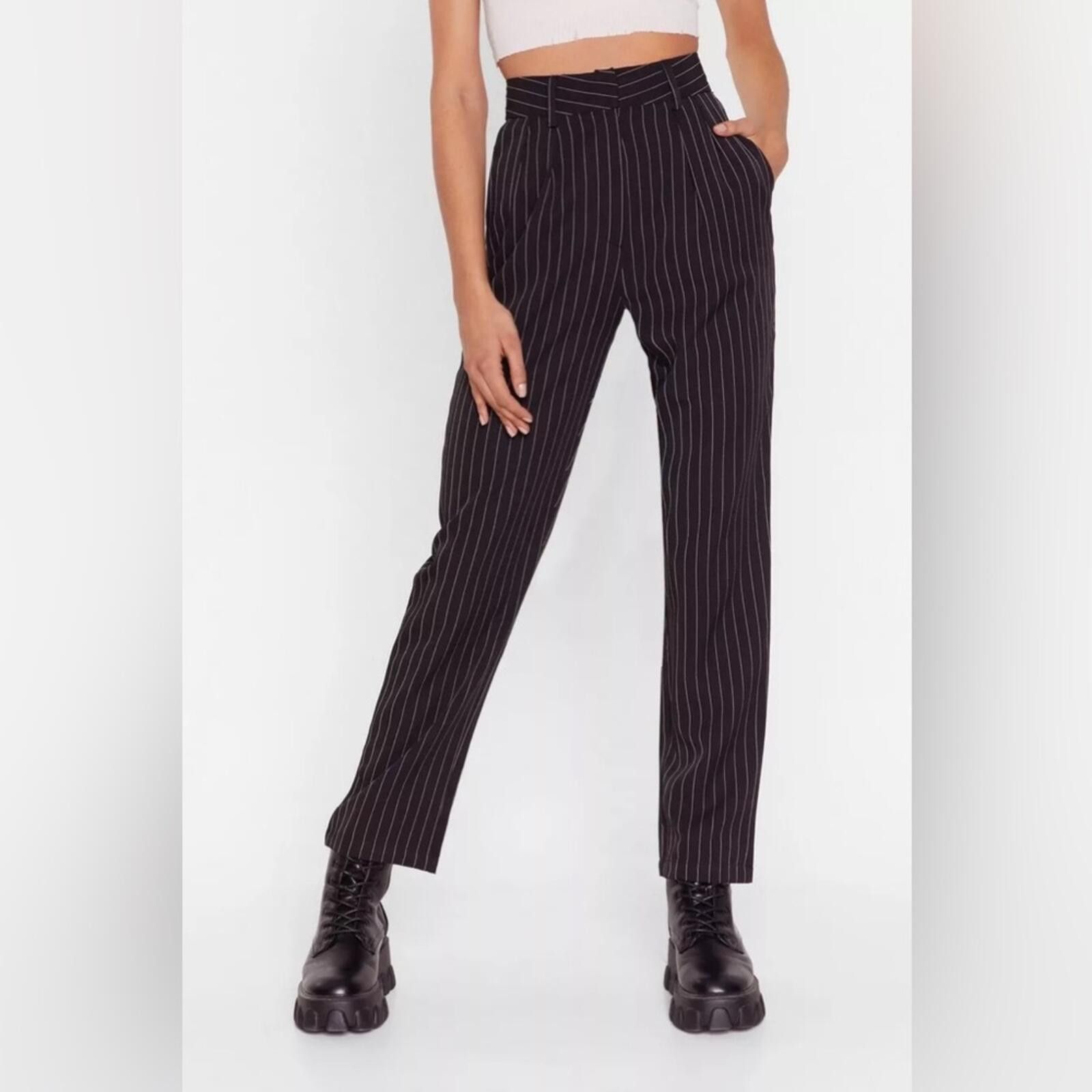 Other Nasty Gal / Pinstripe Smart High Waisted Pants / black Size 26" / US 2 / IT 38 - 12 Thumbnail