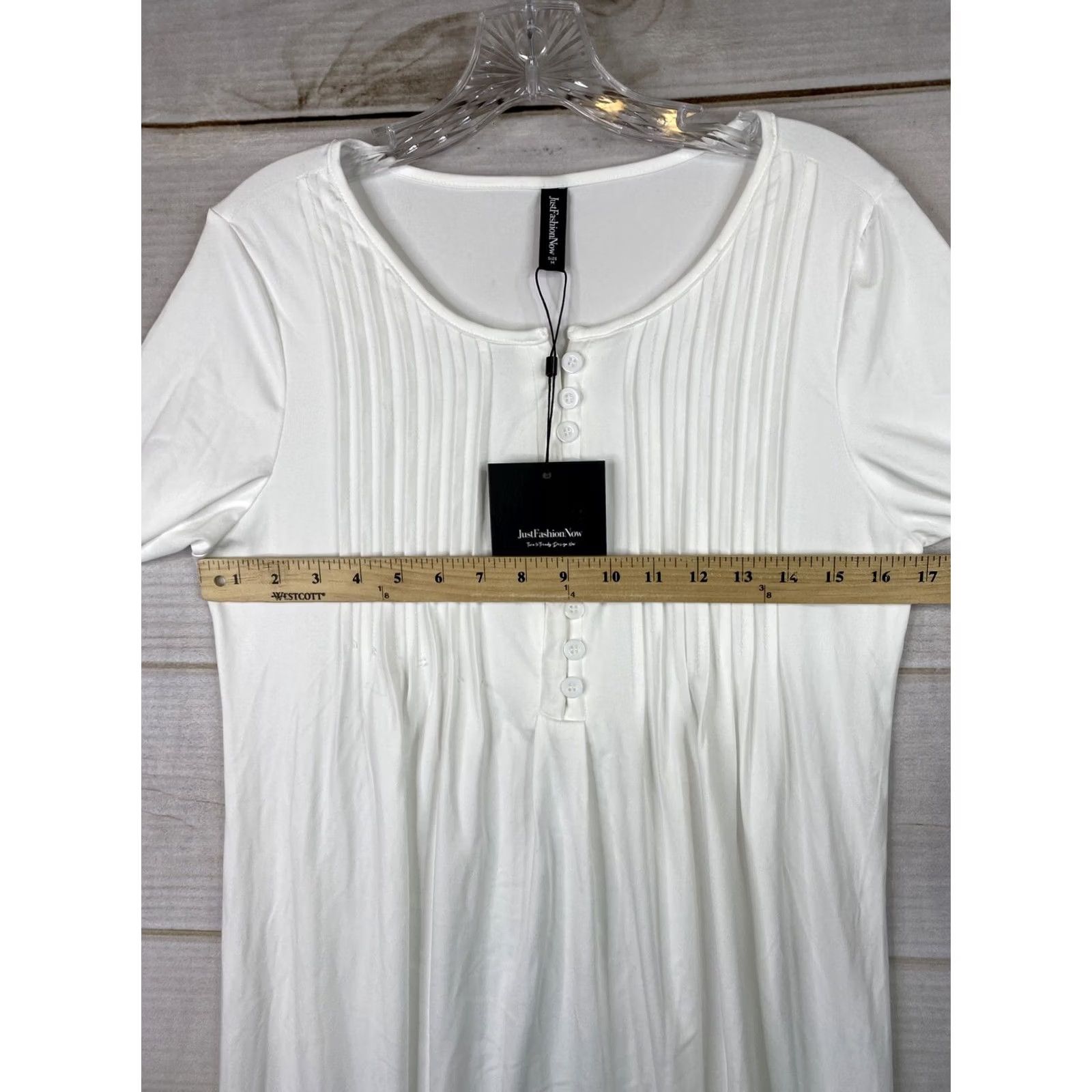 Vintage Just Fashion Now Dress White Long Sleeve Shift Knit NWT M Retro? (rearranged per rules) Size M / US 6-8 / IT 42-44 - 4 Thumbnail