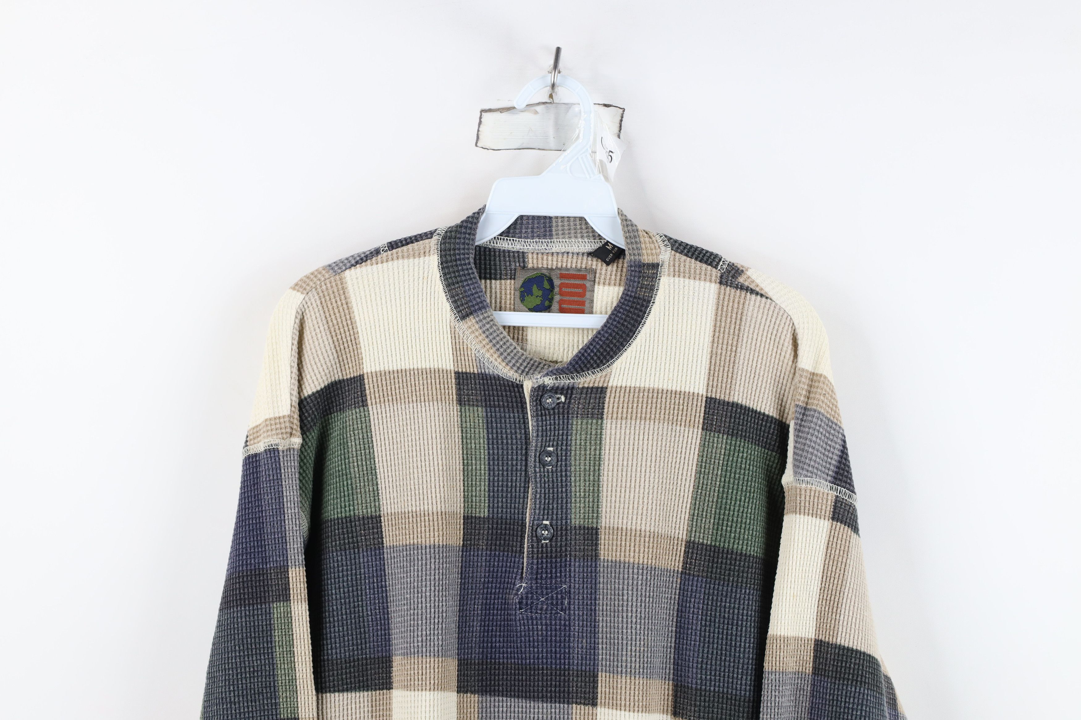 Vintage Vintage 90s IOU Waffle Knit Long Sleeve Henley T-Shirt USA Size US M / EU 48-50 / 2 - 2 Thumbnail