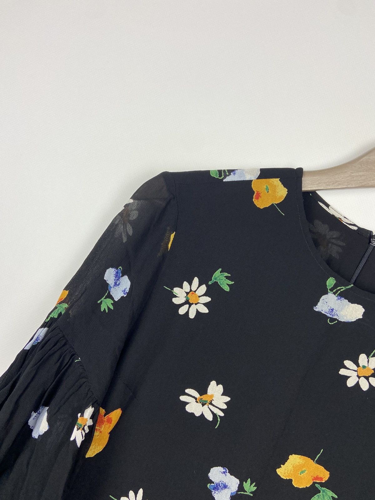 Designer × Ganni Ganni Dainty Georgette Floral Black Mini Dress Sz 36 Size XS / US 0-2 / IT 36-38 - 4 Thumbnail