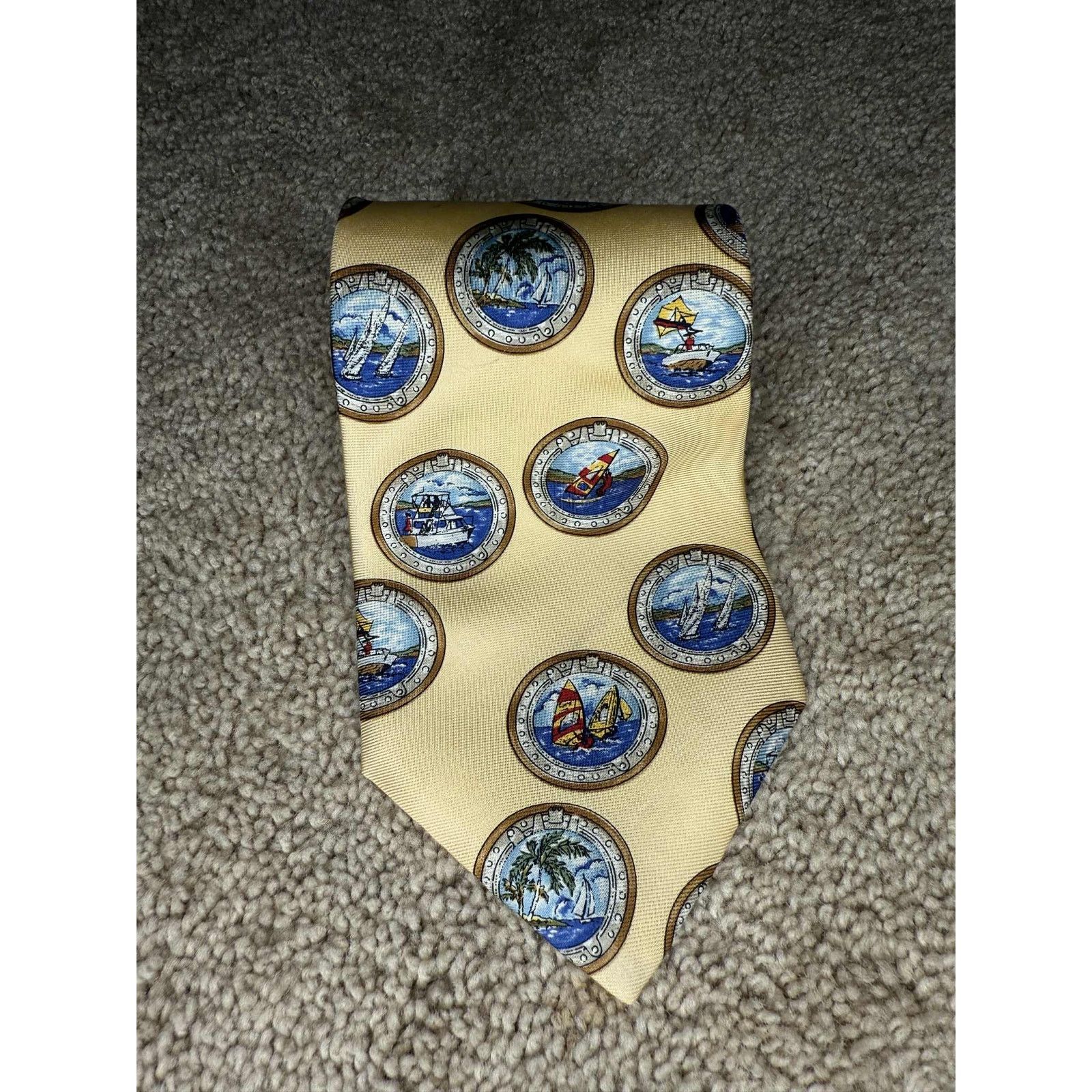 Chaps Ralph Lauren CHAPS Ralph Lauren Sailing Boat Print Neck Tie Cream Mens OS Size ONE SIZE - 3 Thumbnail