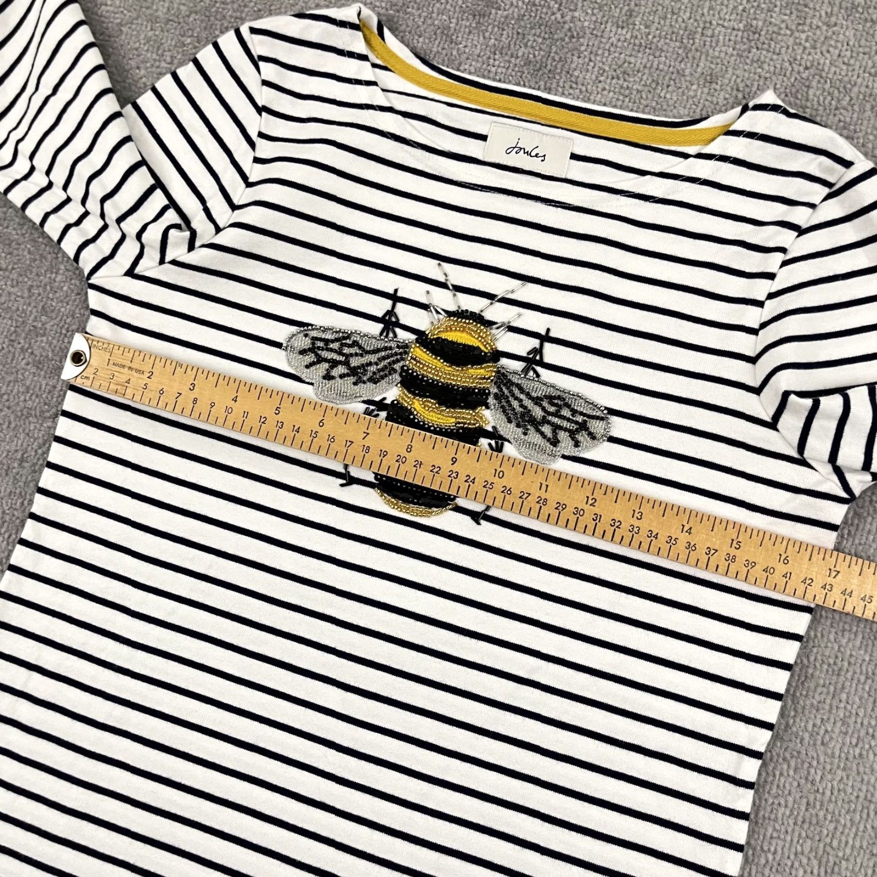 Vintage Joules Shirt Women US 6 Striped Beaded Bumble Bee Embellished Jersey Crew Neck Long Sleeve White Womens Size M / US 6-8 / IT 42-44 - 6 Thumbnail