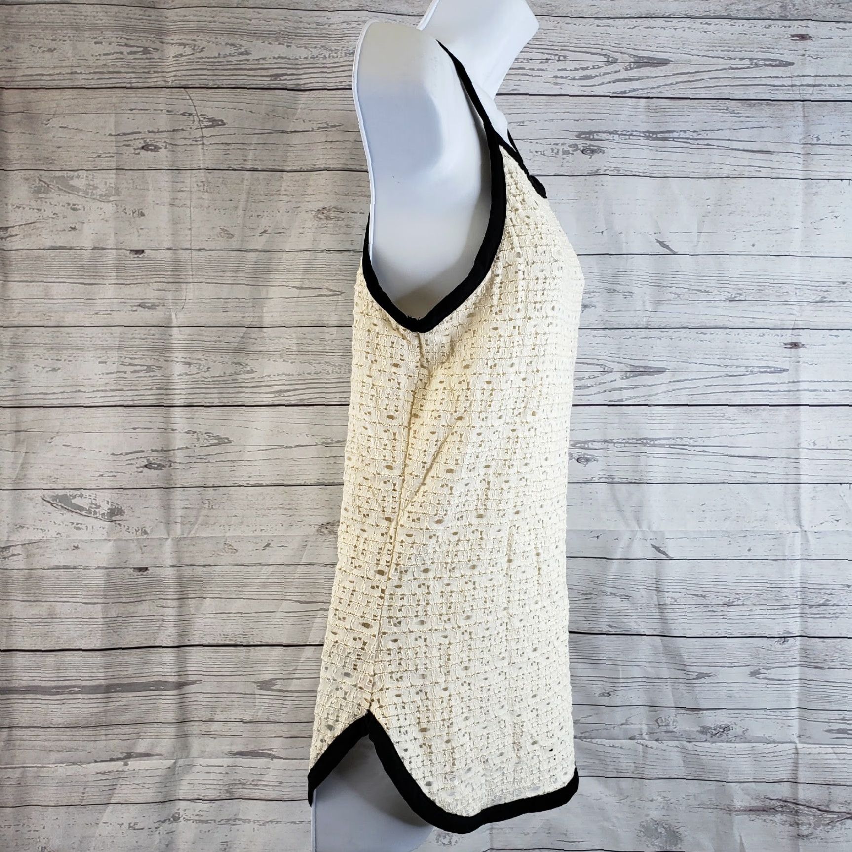 Vintage VINTAGE Weston Womens Tank Top Sz Large Ivory Black Trim Lace Cotton Blend Size L / US 10 / IT 46 - 4 Thumbnail