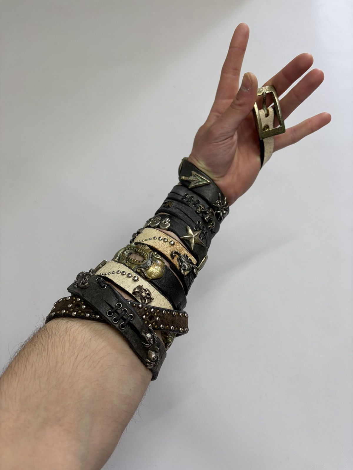 If Six Was Nine Vintage Studded Leather Tribal Belt Y2K Punk Grunge Rockstar Size 34 - 10 Thumbnail