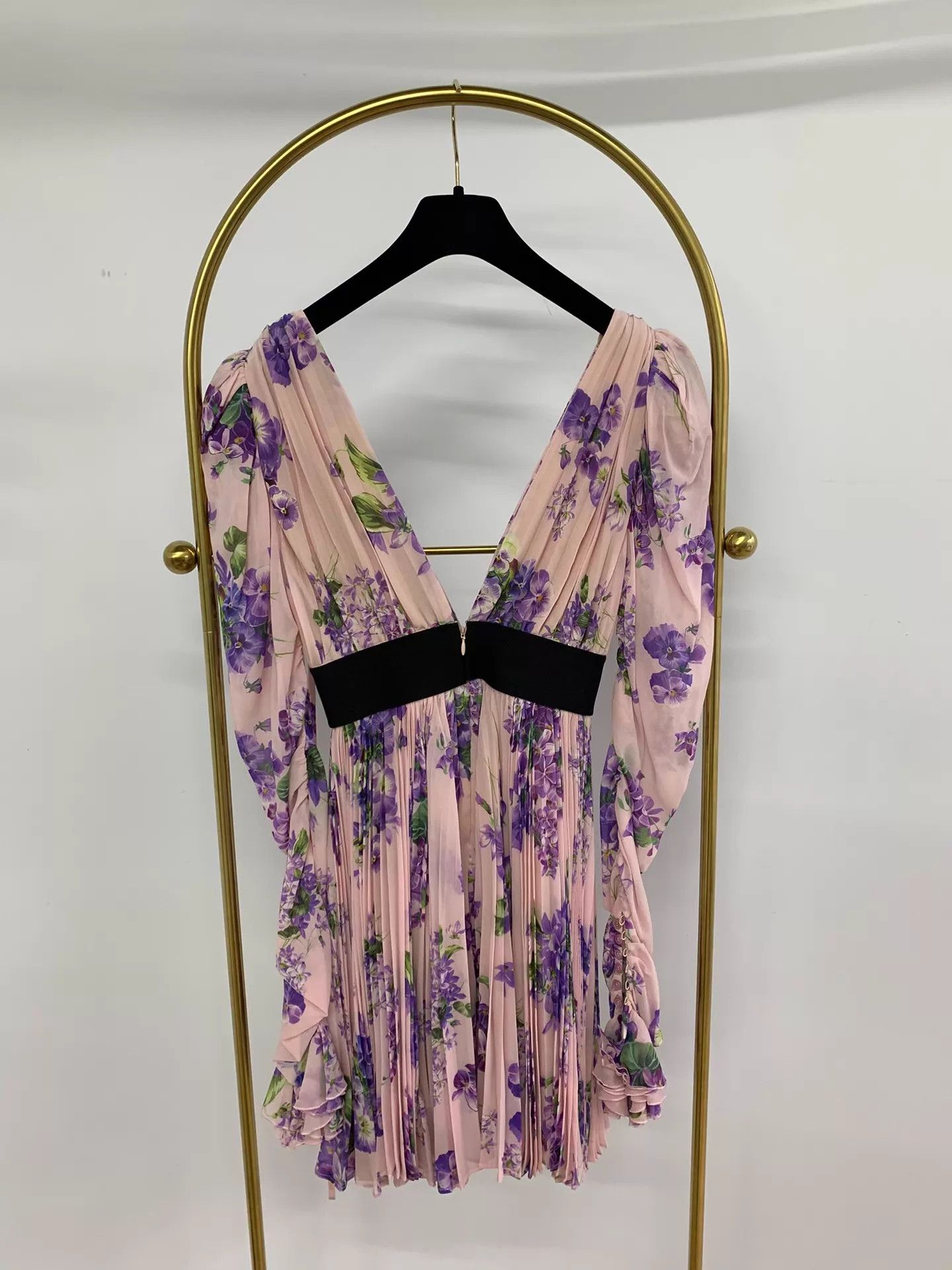 Alessandra Rich ALESSANDRA RICH Purple Floral V-neck Dress IT38 Size XS / US 0-2 / IT 36-38 - 3 Thumbnail