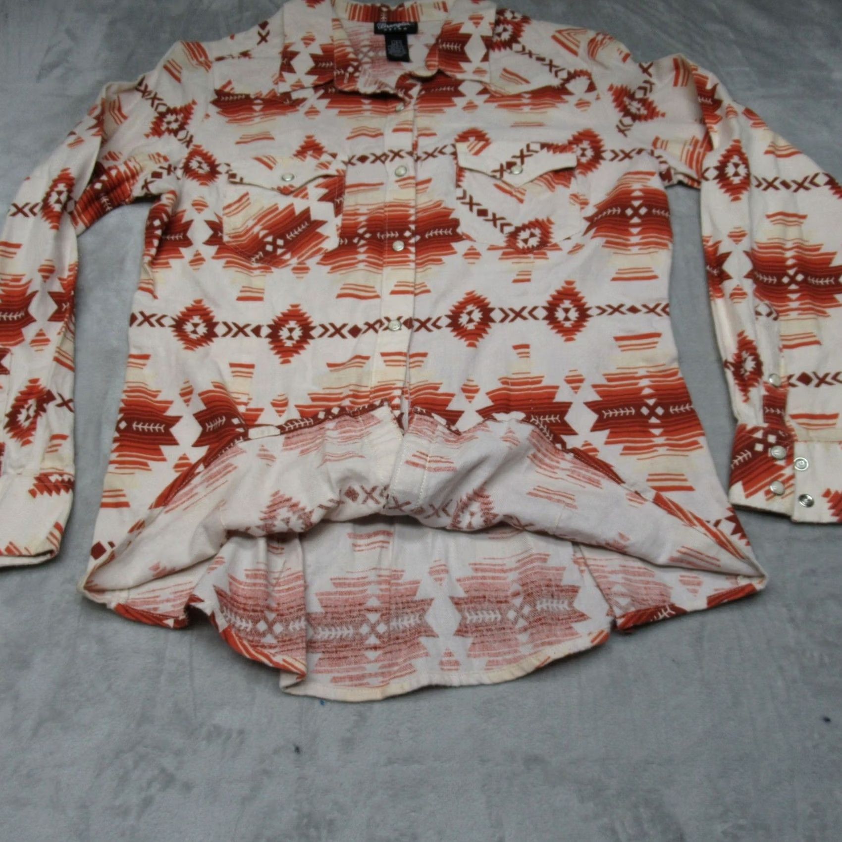 Wrangler Wrangler Retro Shirt Womens Large Orange Southwestern Geometric Pearl Snap Long Sleeve Button-Up Casual Workwear Size L / US 10 / IT 46 - 3 Thumbnail