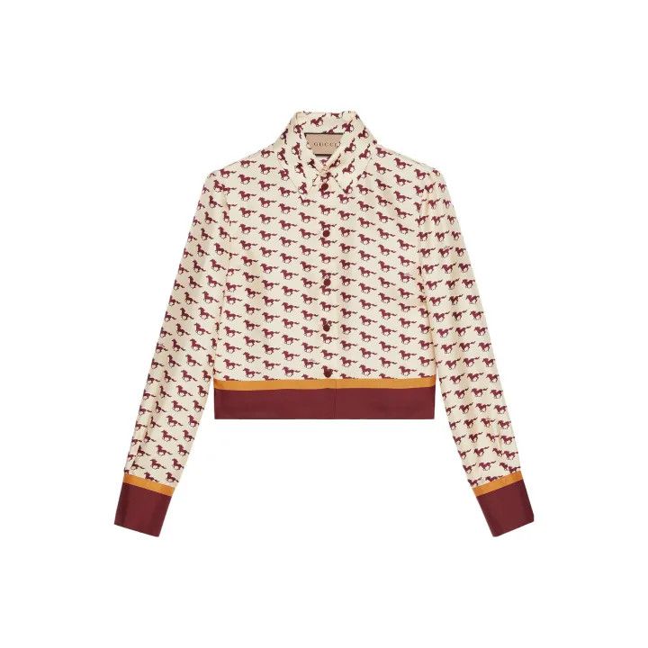 Gucci Horse Print Long Sleeve Button-Up Shirt