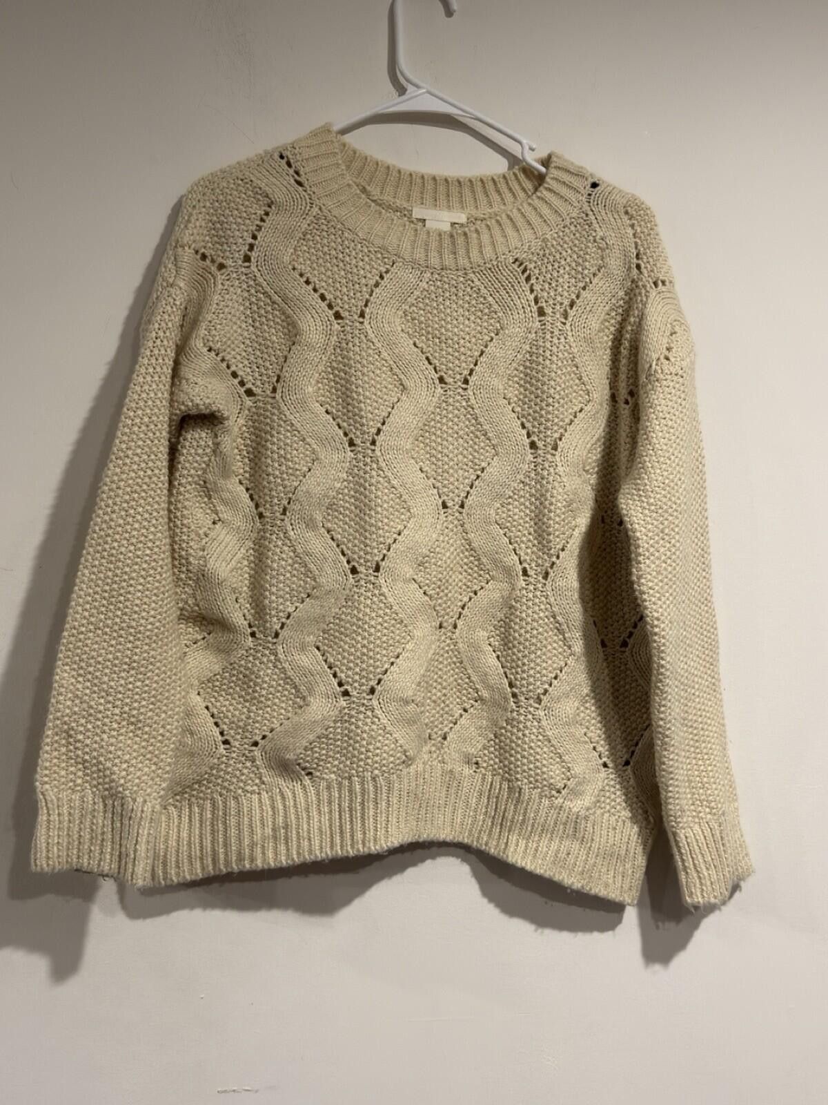 H&M H&M Women Beige Oversized Cable Knit Sweater XS Pullover Size XS / US 0-2 / IT 36-38 - 2 Thumbnail