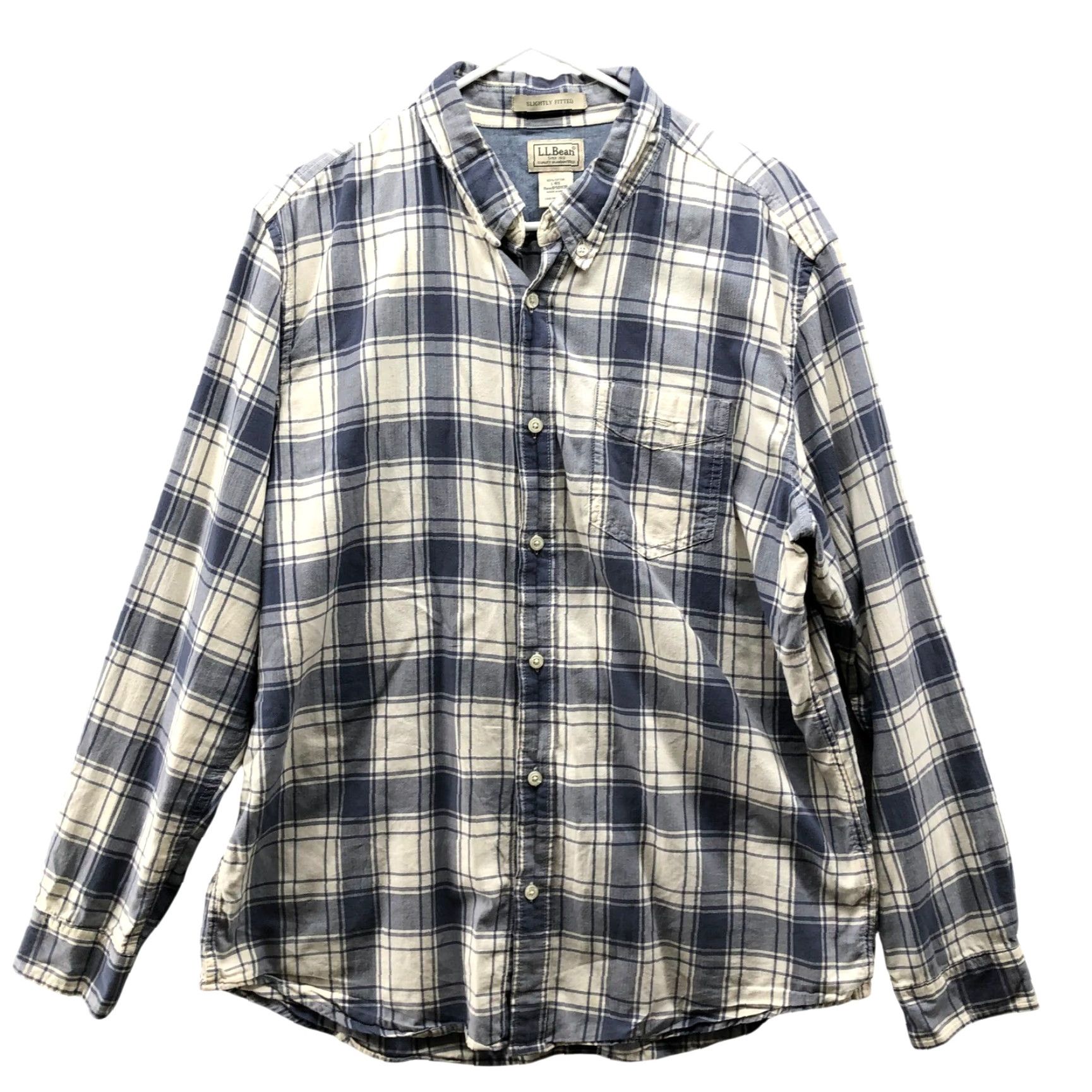 Vintage L.L. Bean Shirt Men Large Lightweight Flannel Blue White Plaid Button-Down Collar Regular Fit Pocketed All Seasons Casual Travel Workwear Size US L / EU 52-54 / 3 - 2 Thumbnail
