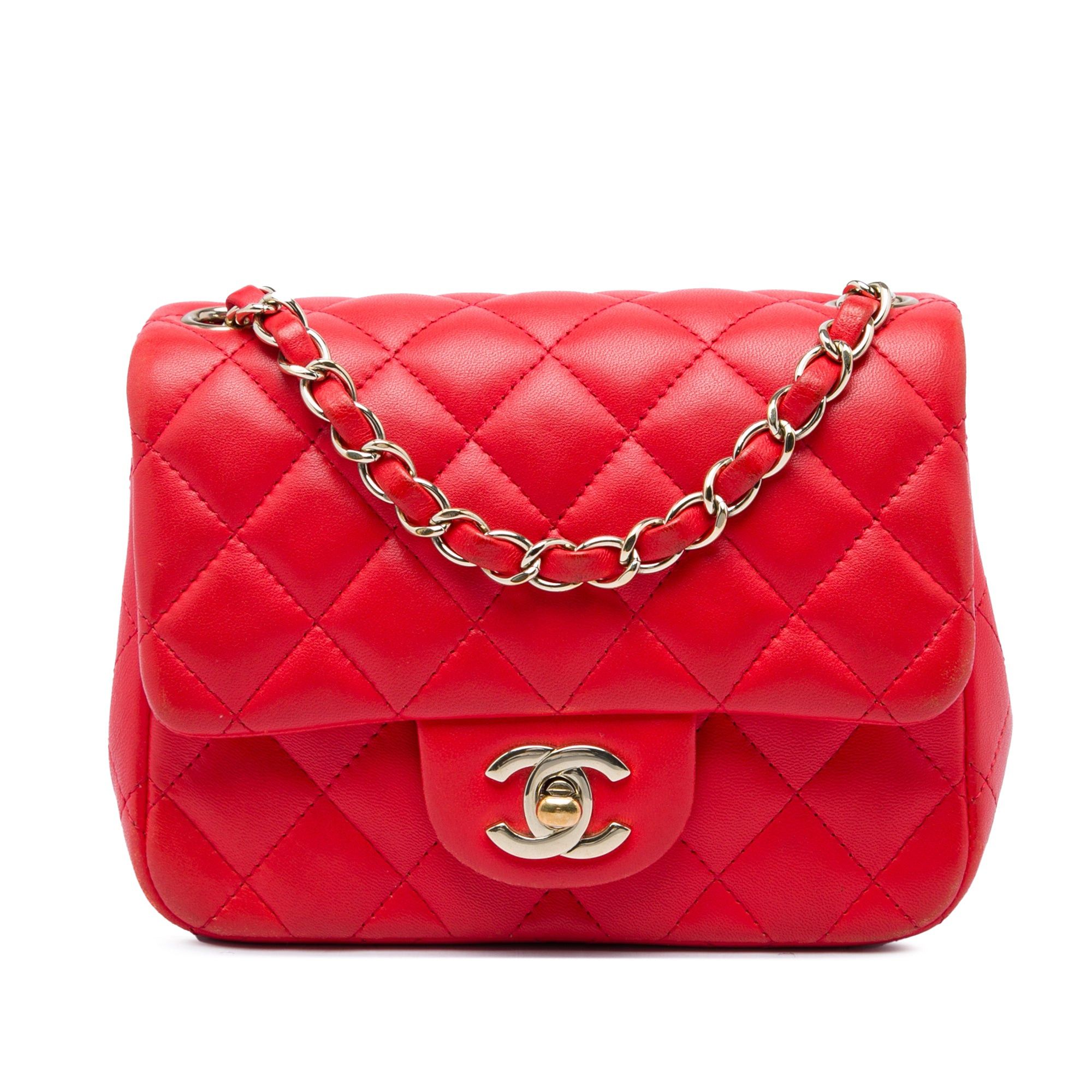 Square Classic Lambskin Single Flap in Red, Women's