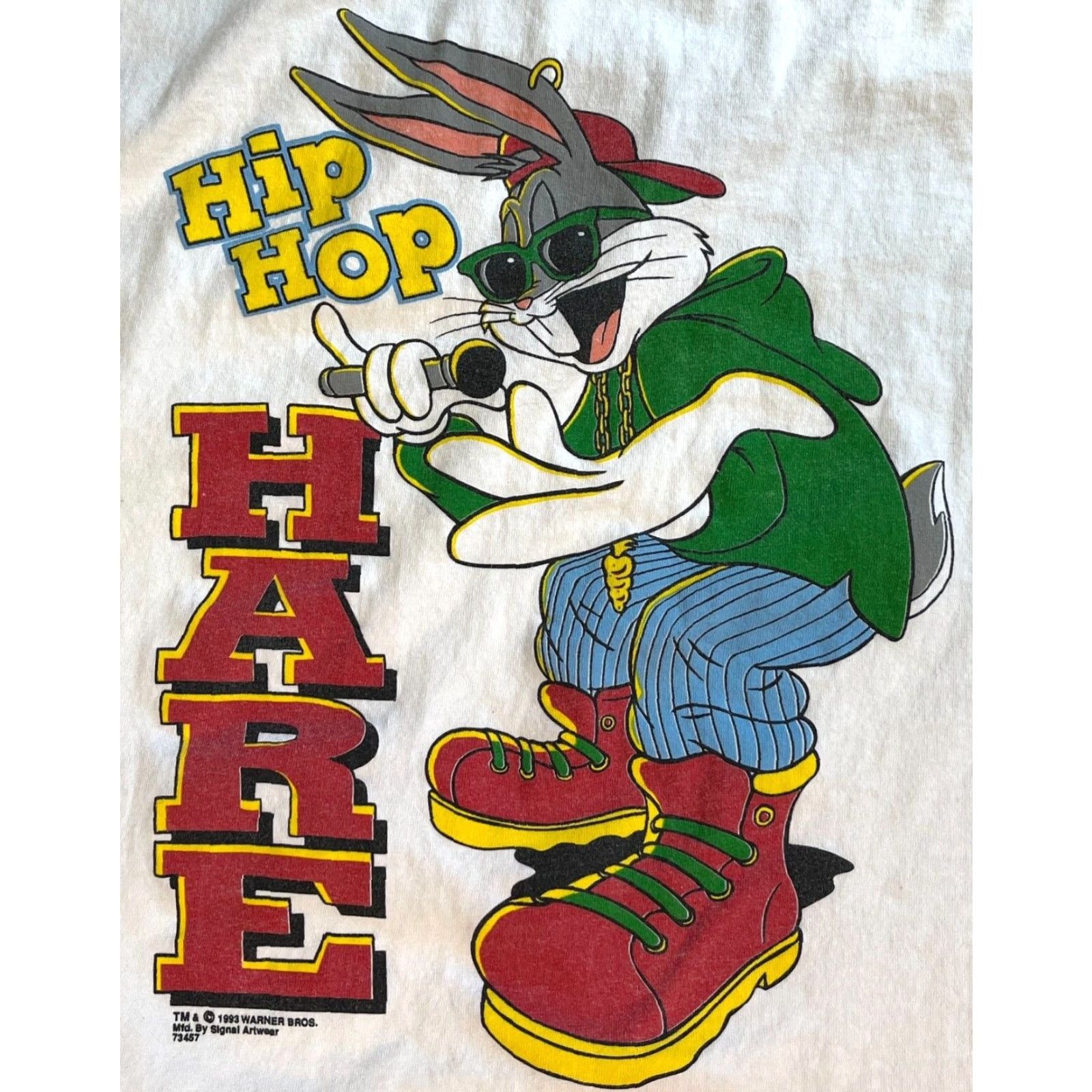 HARE VINTAGE 1993 Warner Bros Hip Hop Hare T-Shirt Signal Artwear 2XL Mens White Cotton Graphic 90s Cartoon Hip Hop Decade Shirt Size US XXL / EU 58 / 5 - 3 Thumbnail
