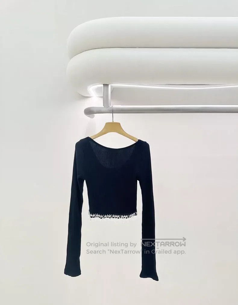 Miu Miu Miu Miu Size XS Crystal pendant black long sleeve short top Size XS / US 0-2 / IT 36-38 - 2 Thumbnail