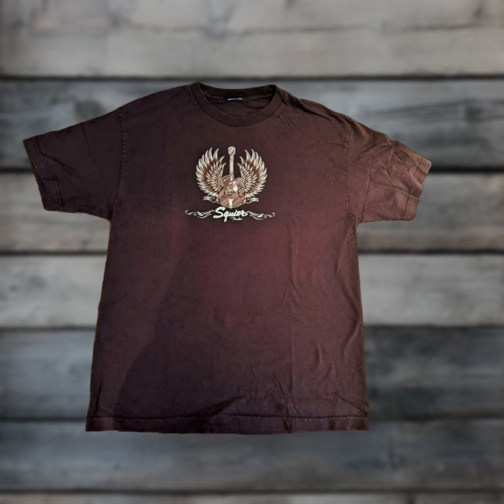 Fender VINTAGE Squier By Fender Shirt Guitars Short Sleeve Crew Neck Men L Brown Angel Wings Rock Bohemian 70s 80s 90s Festival Logo Music American Dad Mens Size US L / EU 52-54 / 3 - 1 Thumbnail