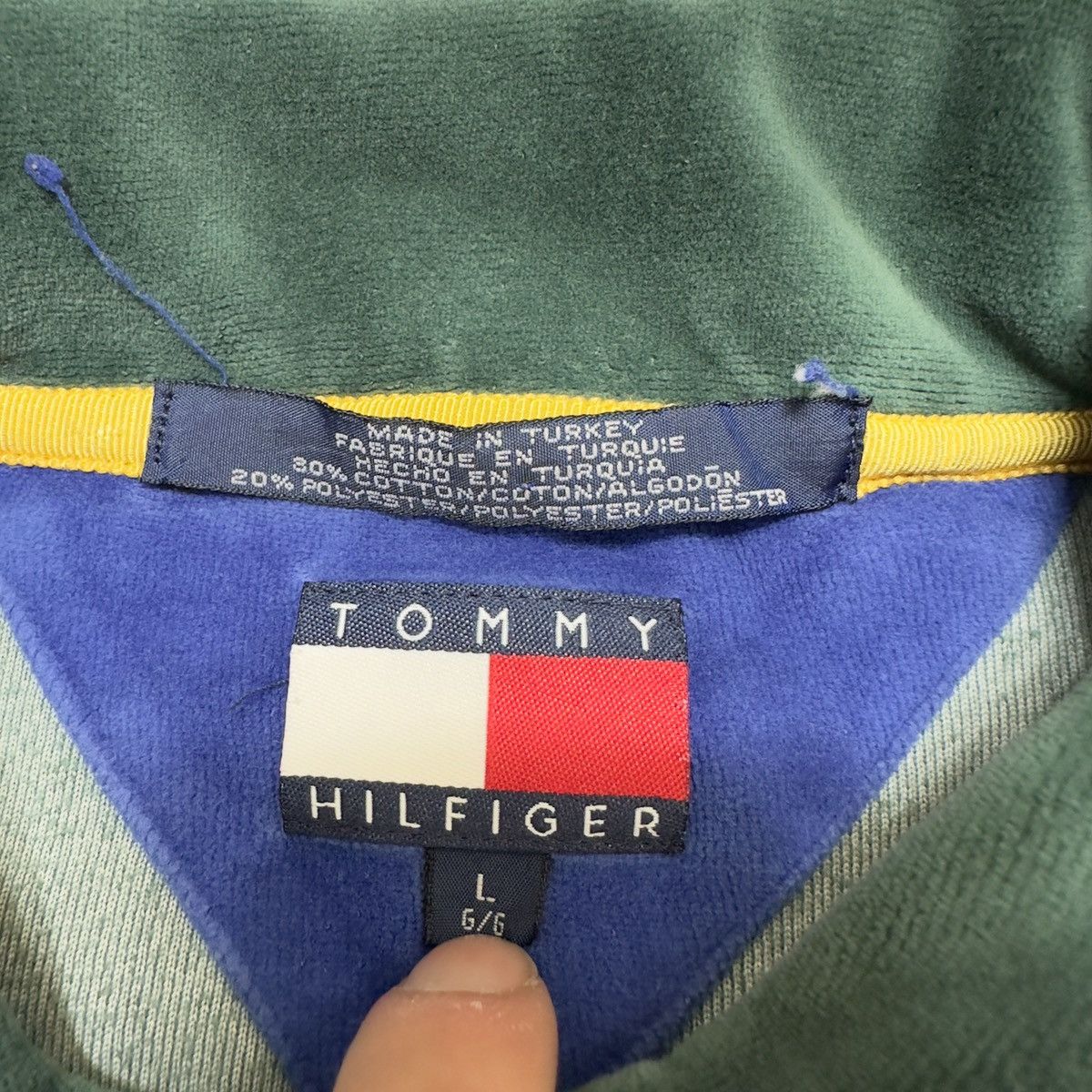 Tommy Hilfiger × Vintage Vintage Tommy Hilfiger velour sweatshirt Size US L / EU 52-54 / 3 - 4 Thumbnail