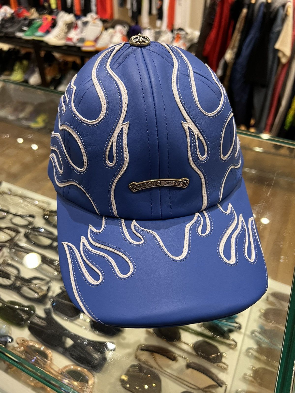 Chrome Hearts Chrome Hearts VIP Leather Flame Baseball Cap Blue Hat Size ONE SIZE - 1 Thumbnail