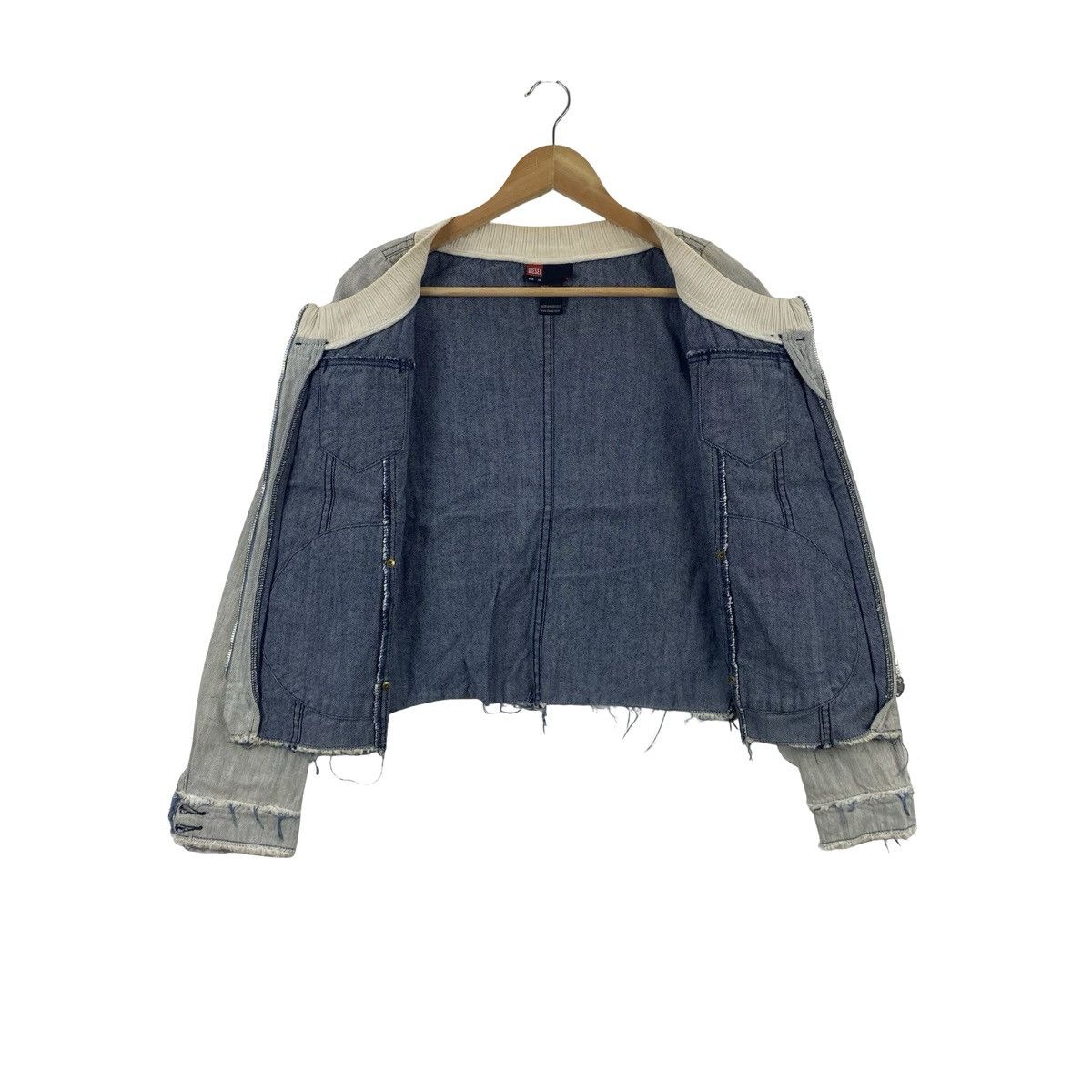 Diesel DIESEL Cropped Denim Jacket Zip Front Ribbed Collar Size XS / US 0-2 / IT 36-38 - 7 Thumbnail