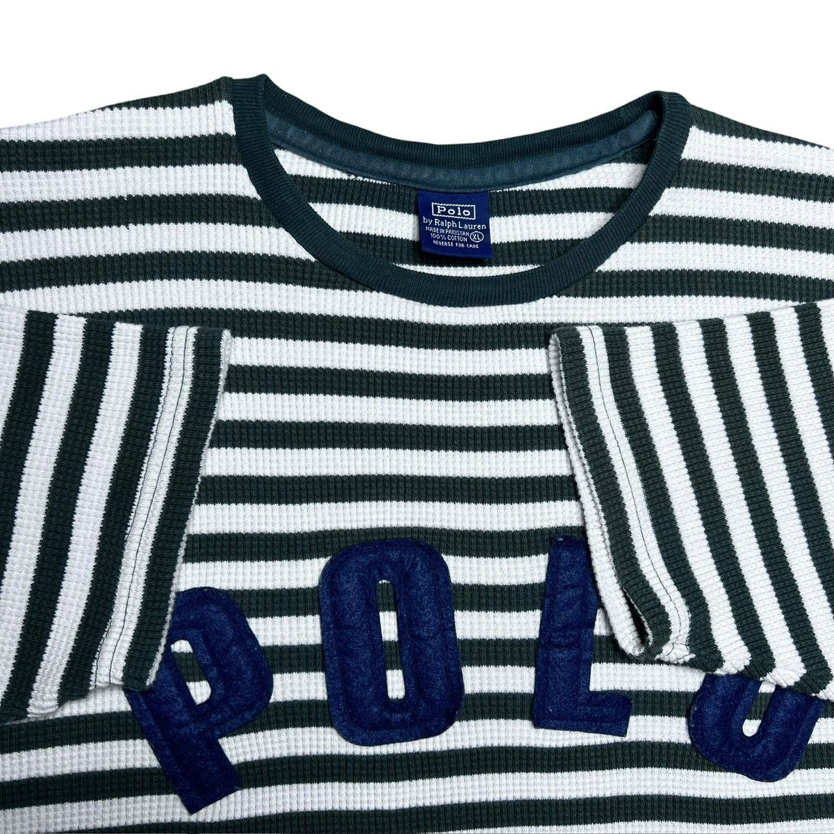 Polo Ralph Lauren Polo Ralph Lauren Green Striped Spell Out Thermal Knit Tee Size US XL / EU 56 / 4 - 2 Thumbnail