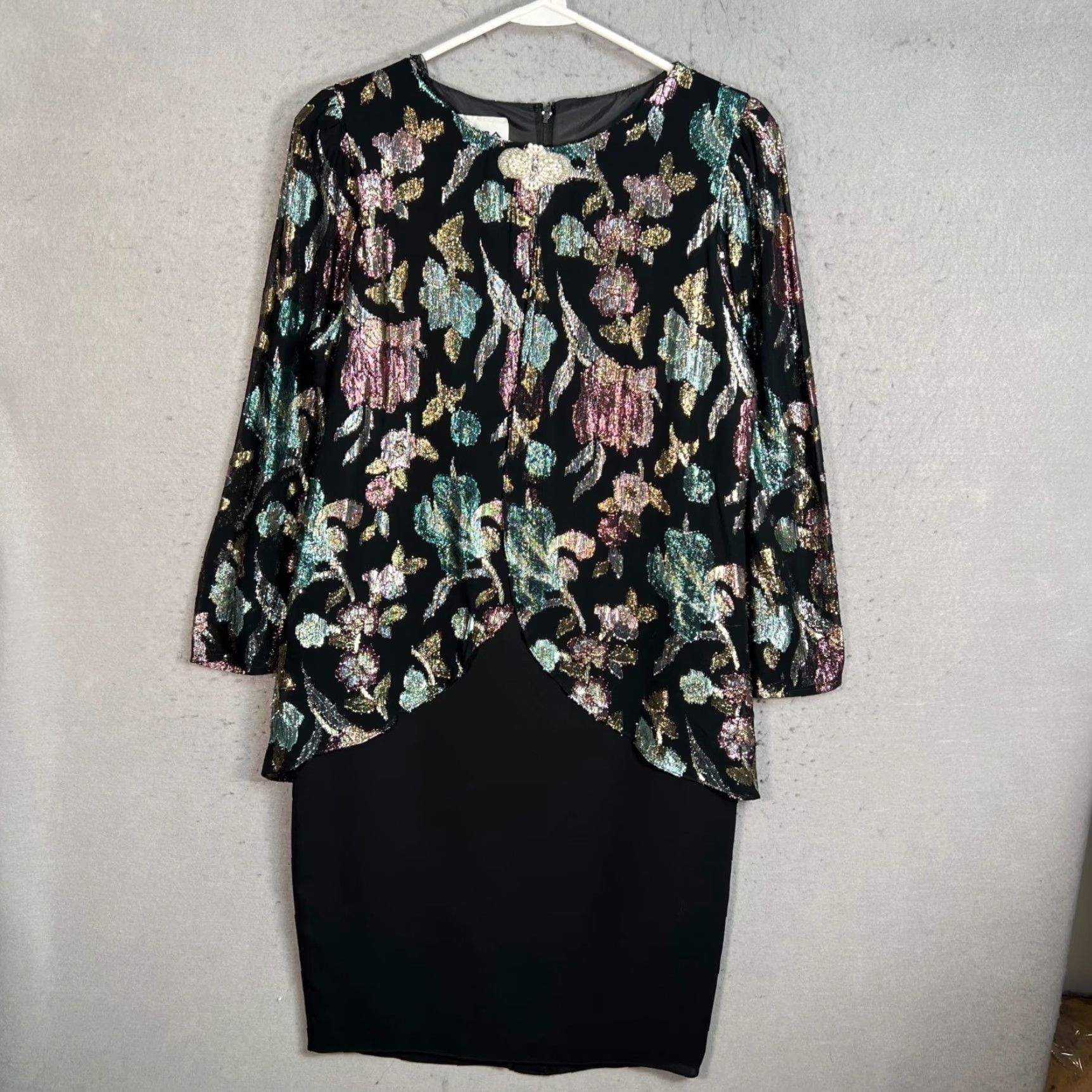 Vintage Patra Dress Womens Black Metallic Floral With Brooch Detail Size M / US 6-8 / IT 42-44 - 2 Thumbnail