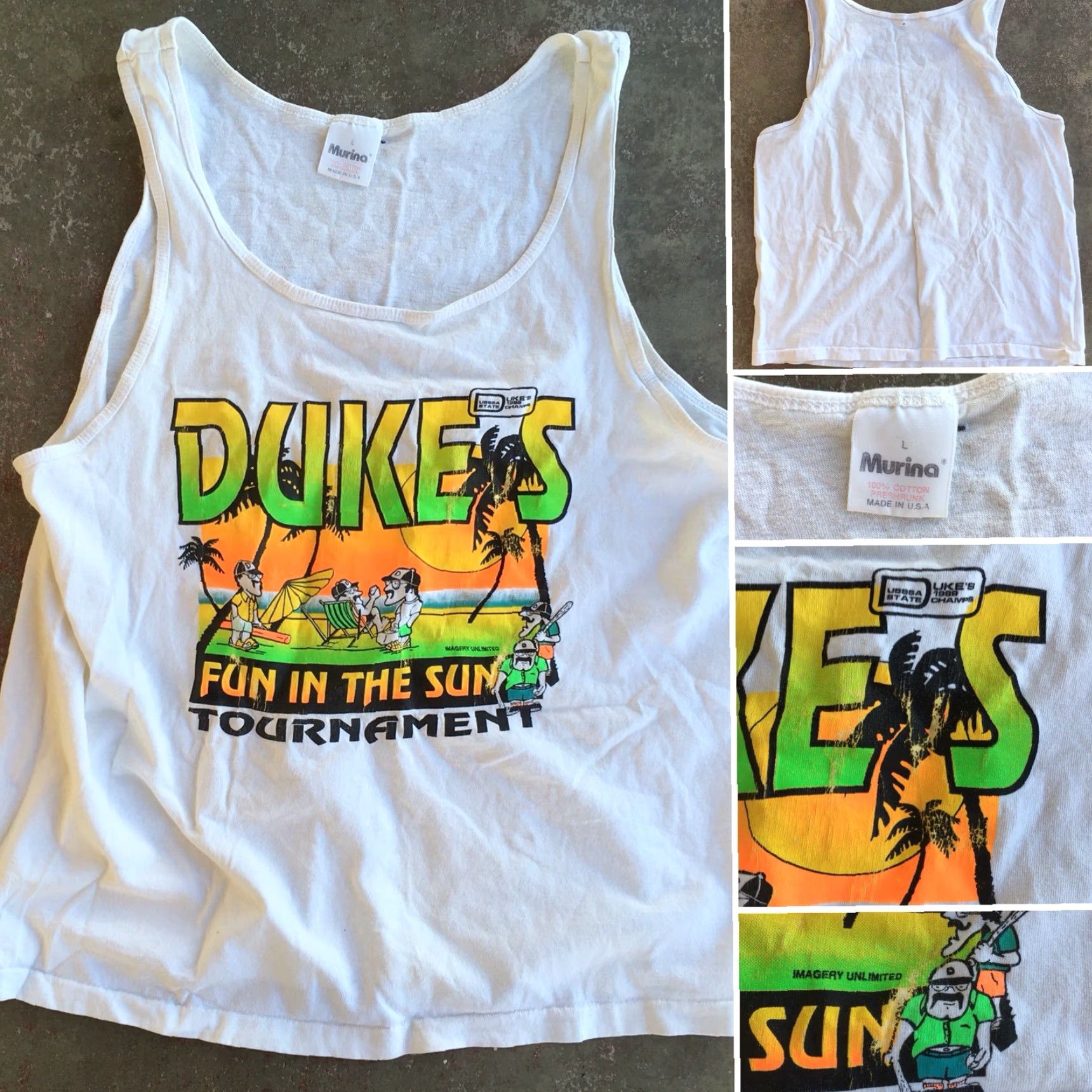 Vintage VINTAGE Murina DUKES FUN IN THE SUN TOURNAMENT TANK TOP USSSA STATE 1989 CHAMPS Neon L Size US L / EU 52-54 / 3 - 2 Thumbnail
