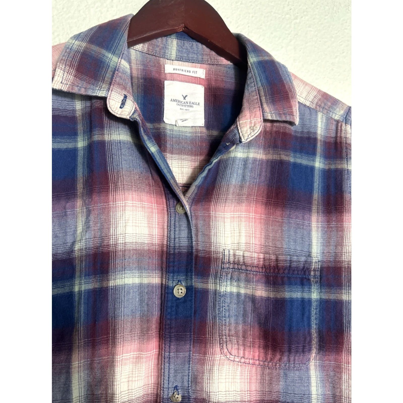 American Eagle Outfitters VINTAGE American Eagle Shirt Plaid Button-Up Long Sleeve Purple Small Womens Boyfriend Fit Sized S Size S / US 4 / IT 40 - 5 Thumbnail
