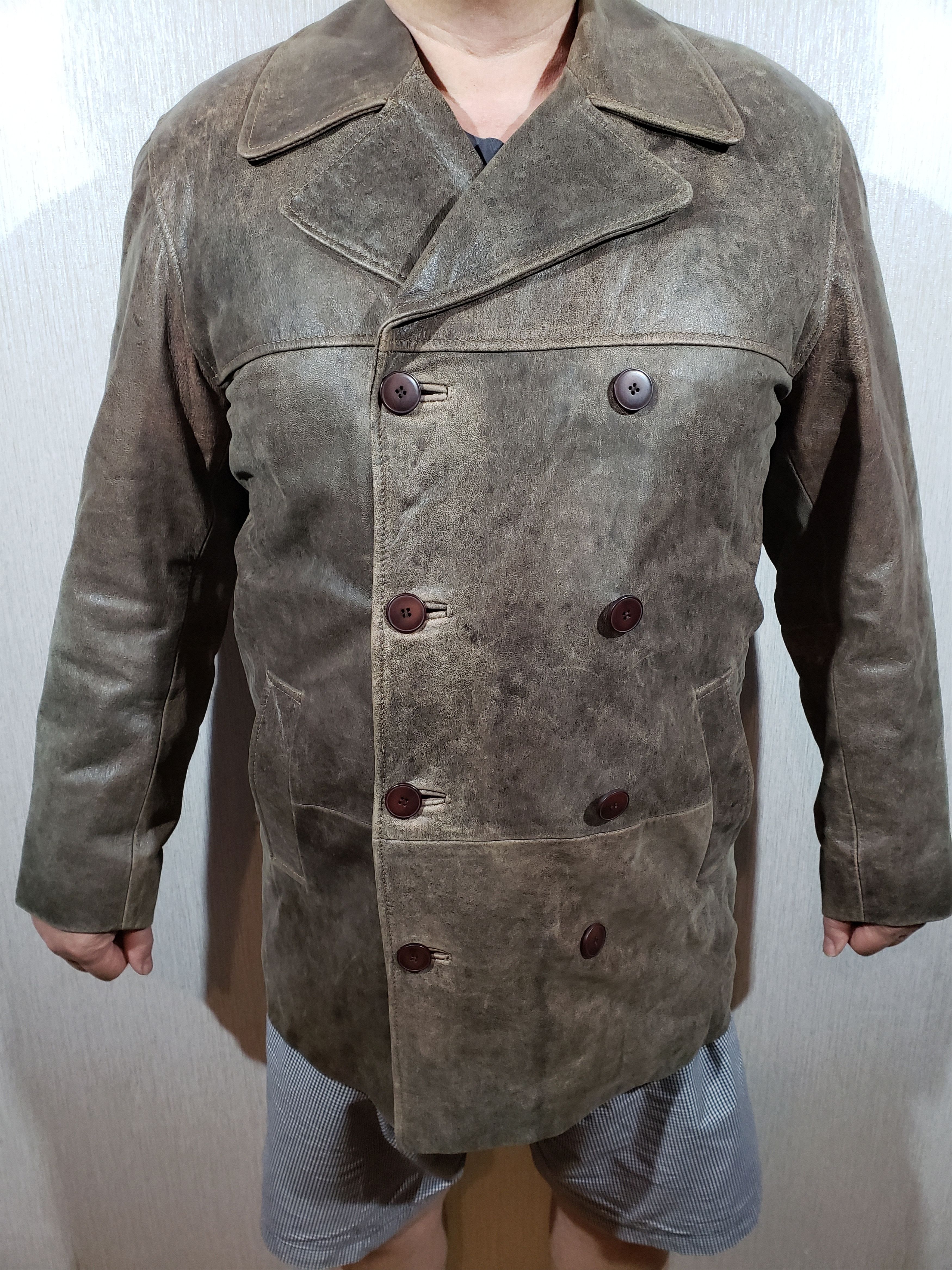 image of Leather Jacket Stylish Gray Leather Men's Jacket in Grey (Size Large)