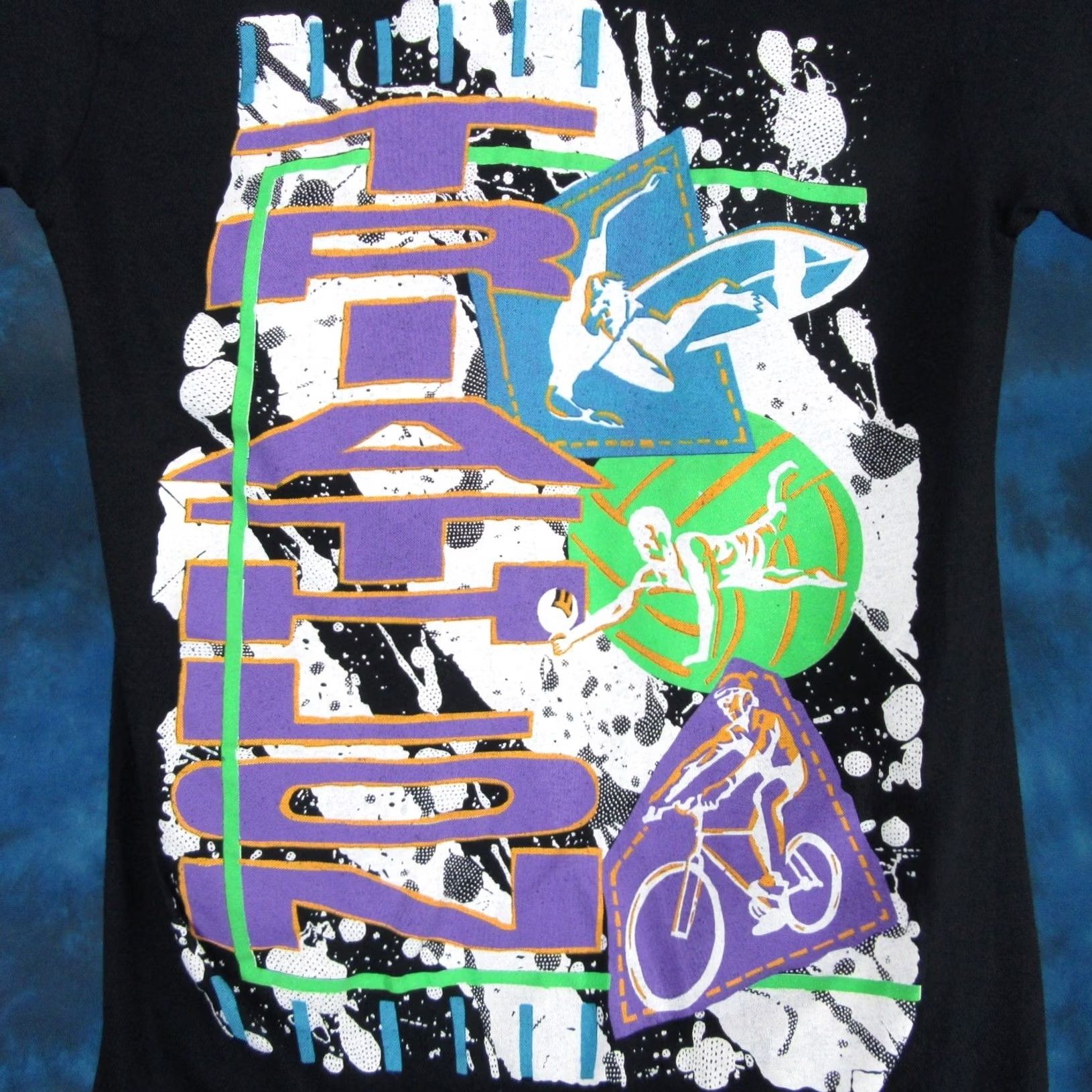 Vintage VINTAGE TRIATHLON T-Shirt XS Men Black 80s 90s Cartoon Surf Bicycle Single Stitch Volleyball Shirt Size US XS / EU 42 / 0 - 4 Thumbnail