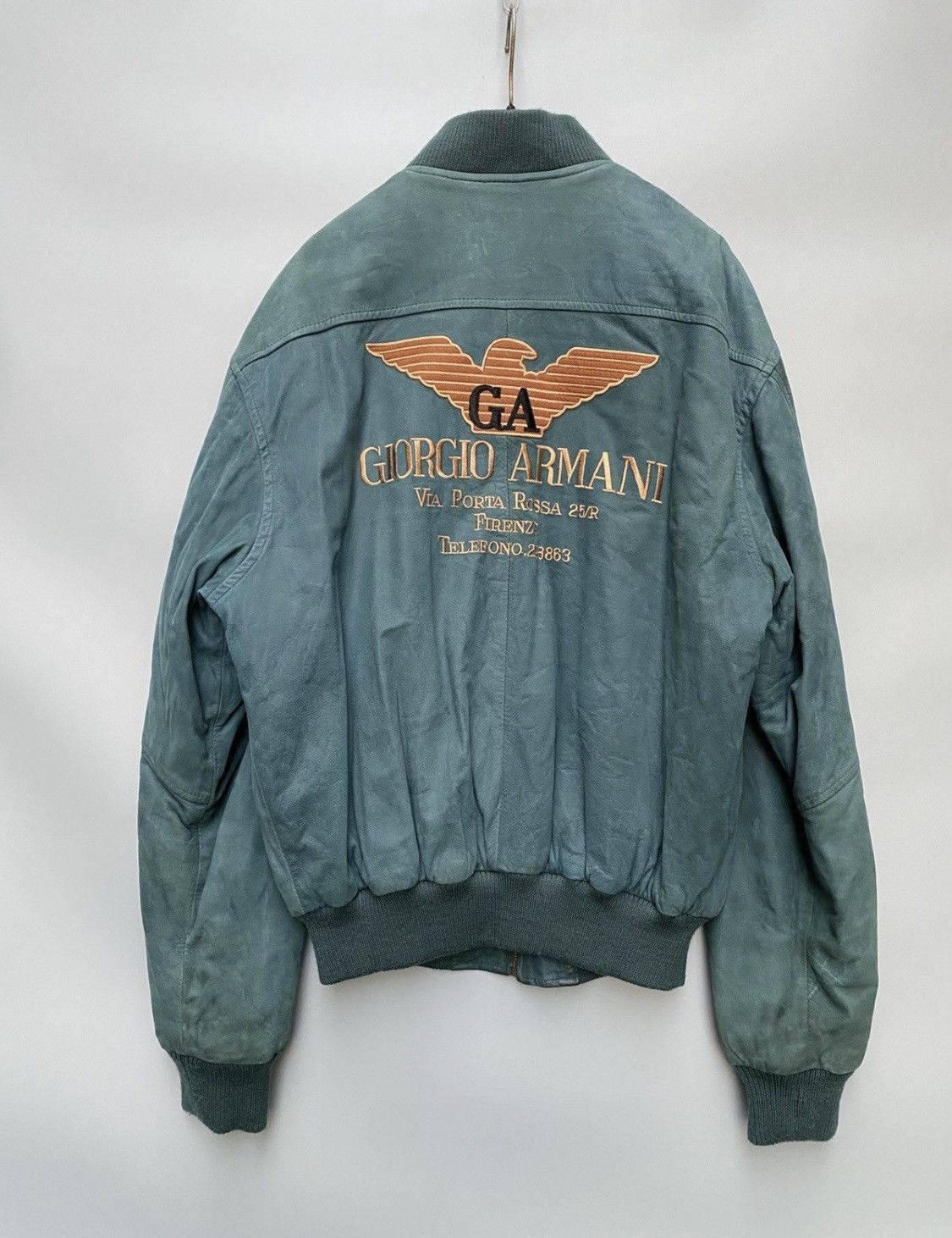 1980s- Giorgio Armani- Embroidered Logo Suede Leather Bomber