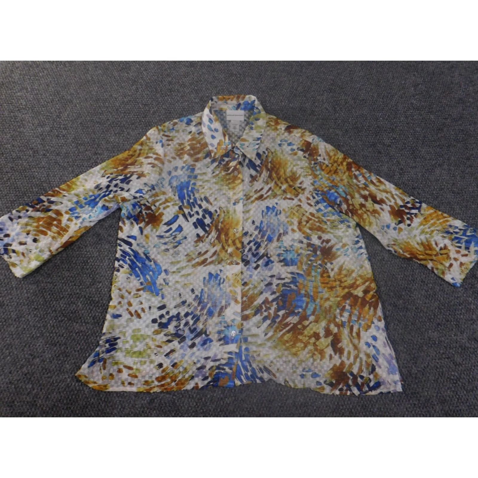 Vintage Alfred Dunner Button-Up Shirt Women Large Blue Geometric Sheer Casual Knit Polyester Long Sleeve Size L / US 10 / IT 46 - 6 Thumbnail