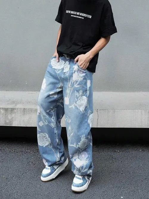Jean Vintage Unique Printed Jeans Loose Fit Size US 34 / EU 50 - 3 Thumbnail