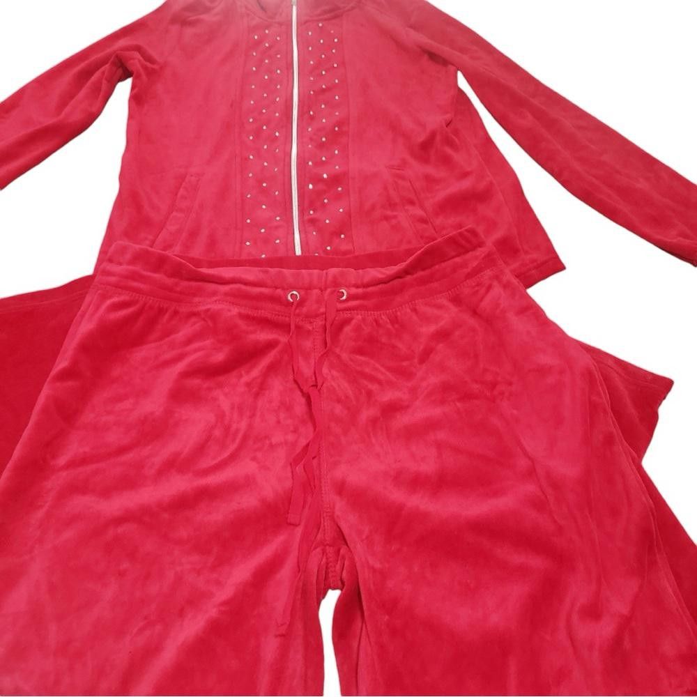 Designer CT1995 Onque Casual Red & Rhinestone Studded Jacket & Pant Size 28" / US 6 / IT 42 - 2 Thumbnail