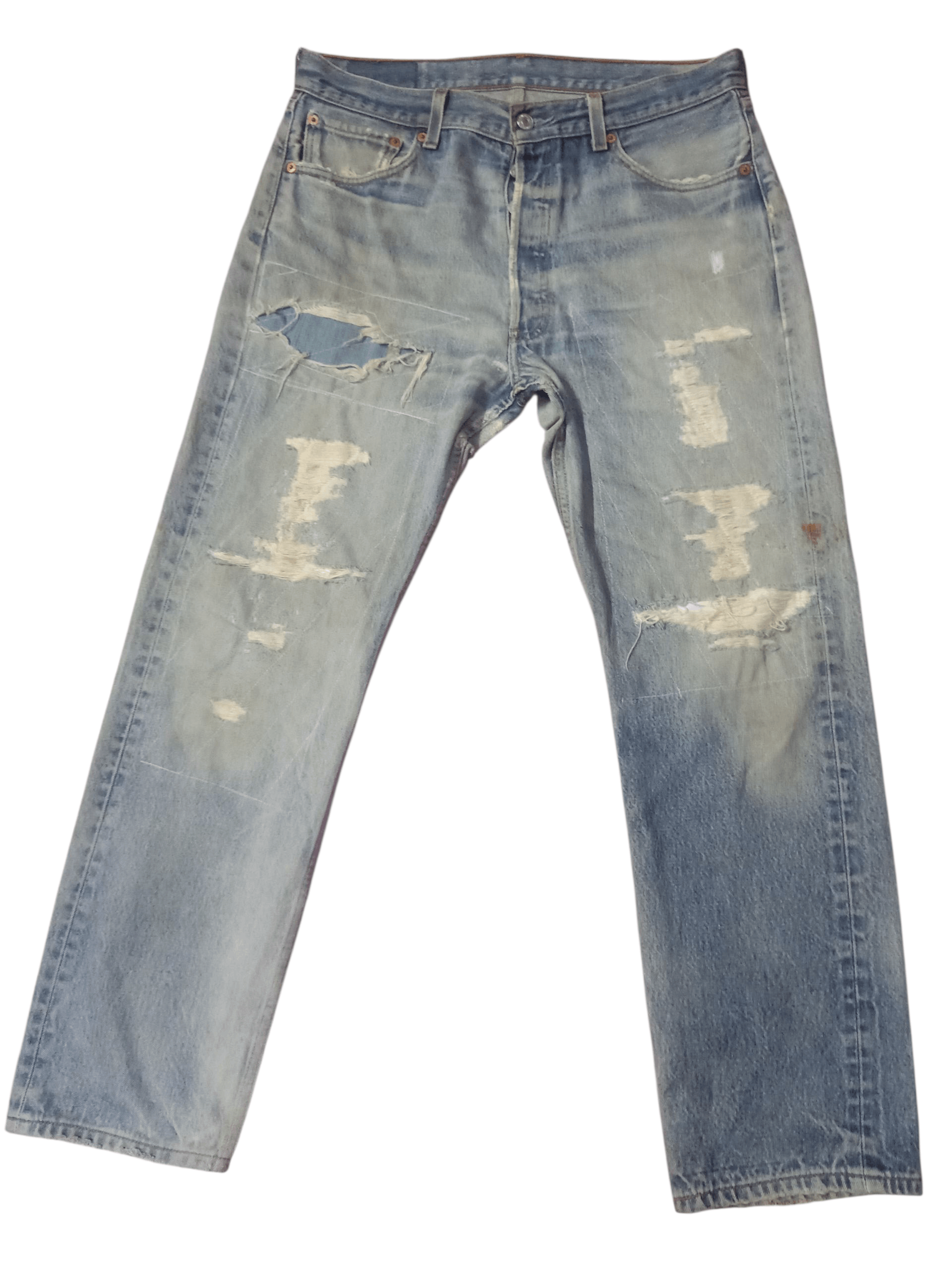 Levi's Vintage Clothing 💥 Vintage Levis 501( R ) Distressdenim PatchWork 💥 Size US 35 - 4 Thumbnail