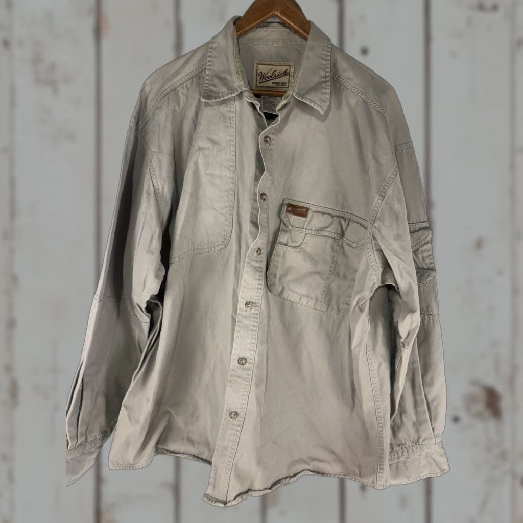 Vintage VINTAGE Woolrich Men’s Casual Cotton Button-Up Shirt XL Beige Long Sleeve Outdoor Travel Workwear Size US XL / EU 56 / 4 - 1 Thumbnail