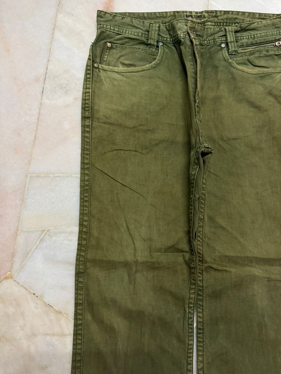 Kapital 💥Thrashed 90s Back Number Olive Green Jeans Sick style Size US 31 - 4 Thumbnail