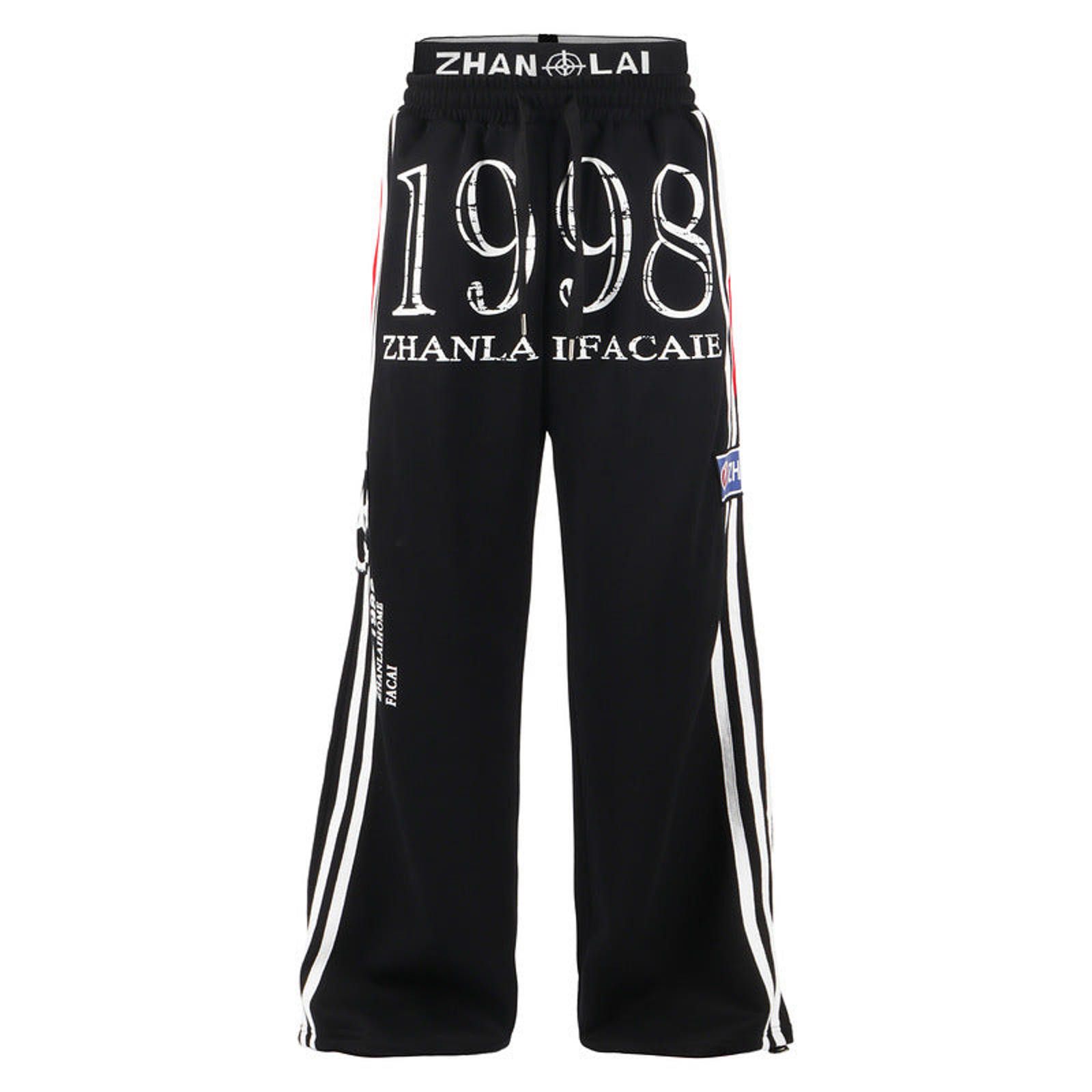 Japanese Brand Black Red Wide Leg Track Pants, Streetwear Athletic Pants Size US 28 / EU 44 - 1 Thumbnail