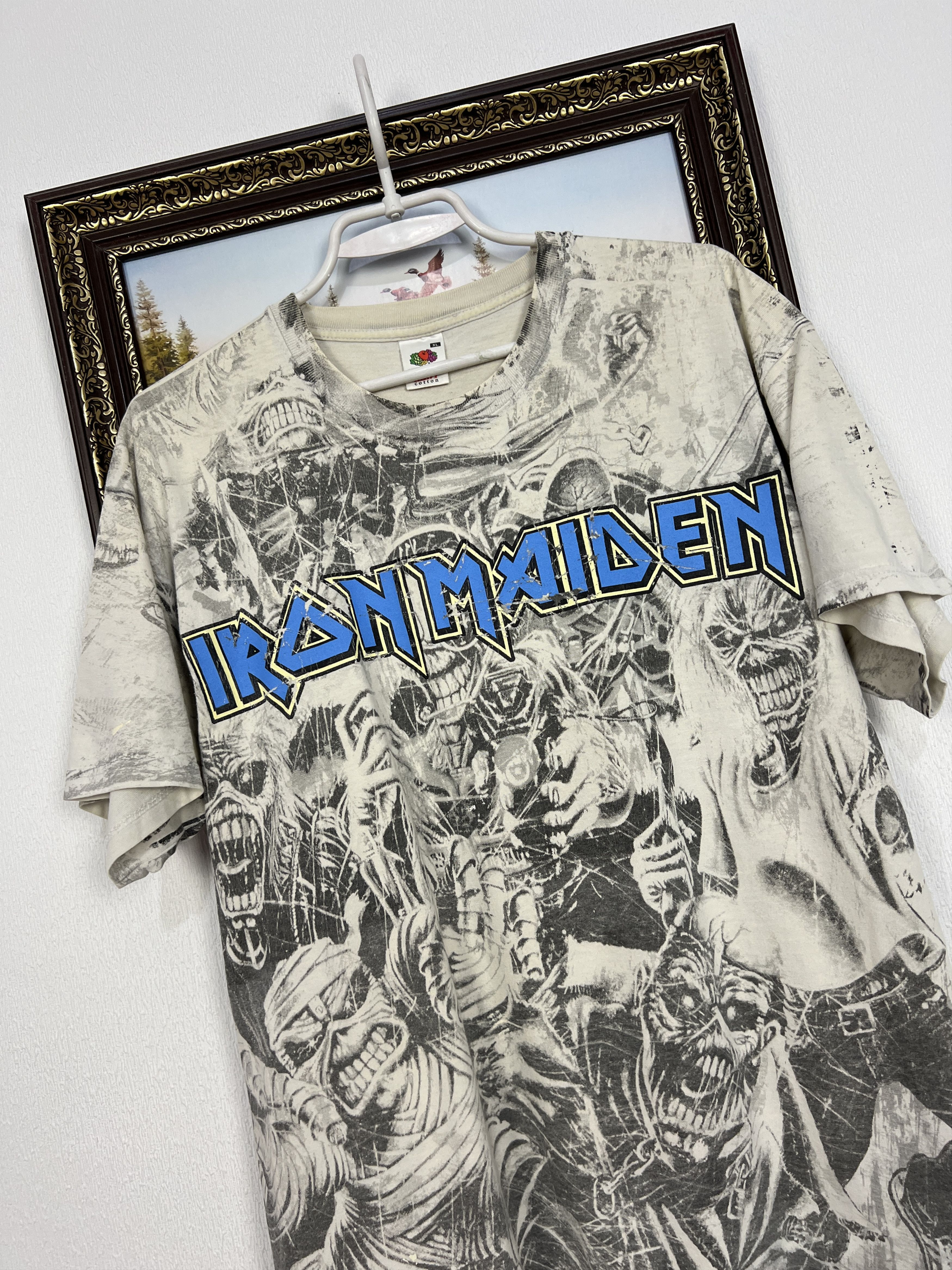 Vintage Vintage Iron Maiden Band Tee All Over Print Shirt White Rare Size US XL / EU 56 / 4 - 9 Thumbnail
