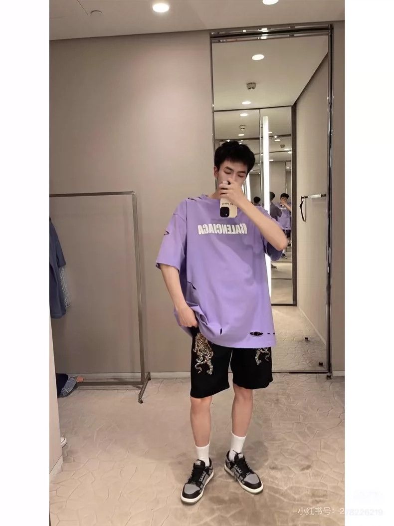 Balenciaga Balenciaga Purple Destruction Short Sleeve Size US L / EU 52-54 / 3 - 6 Thumbnail