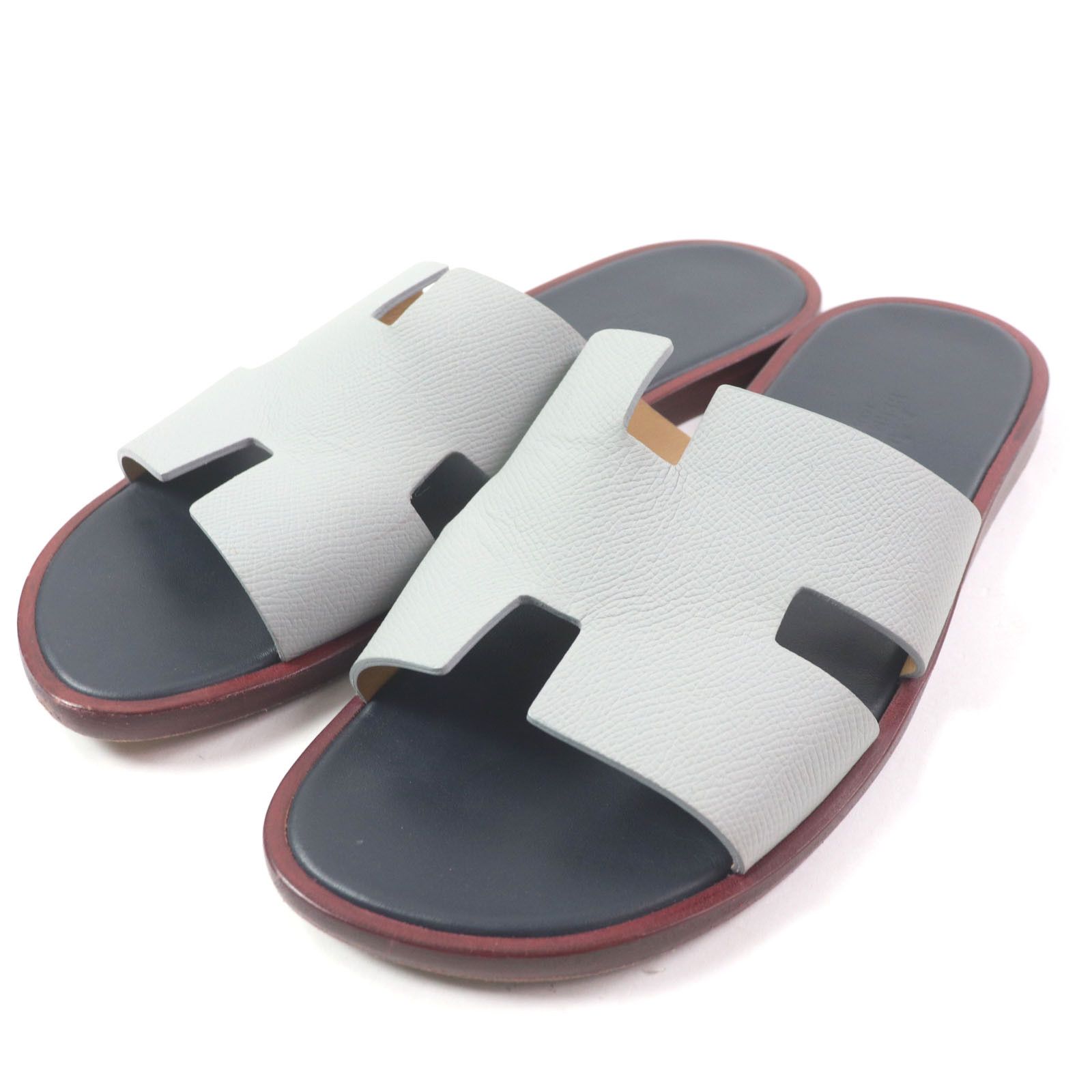 Hermes Hermes Izmir Epsom Sandals Leather Shoes in Grey, Men's