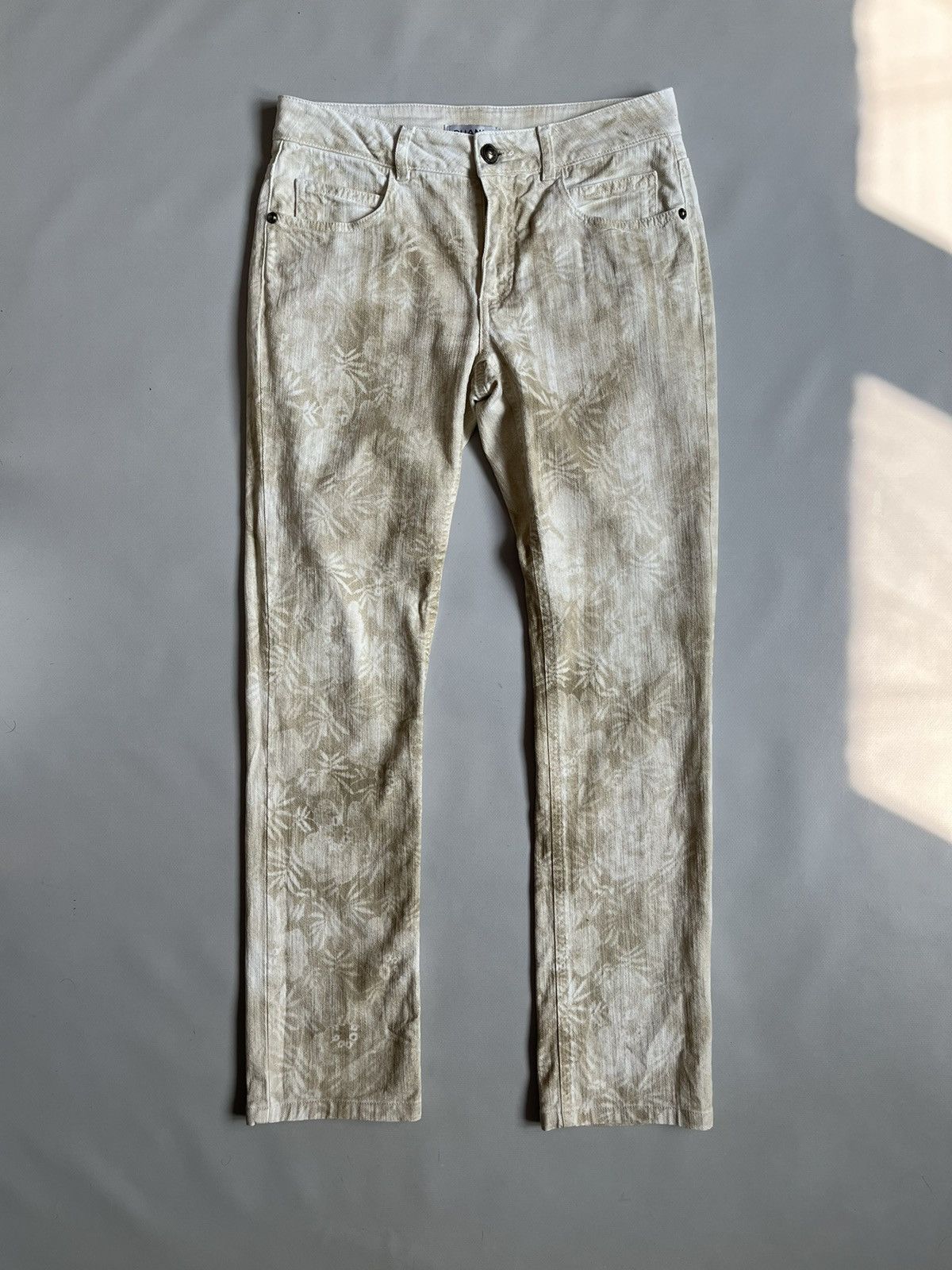 Chanel CHANEL Women Beige Botanical Floral Stripe Denim Pants Size 26" / US 2 / IT 38 - 1 Thumbnail