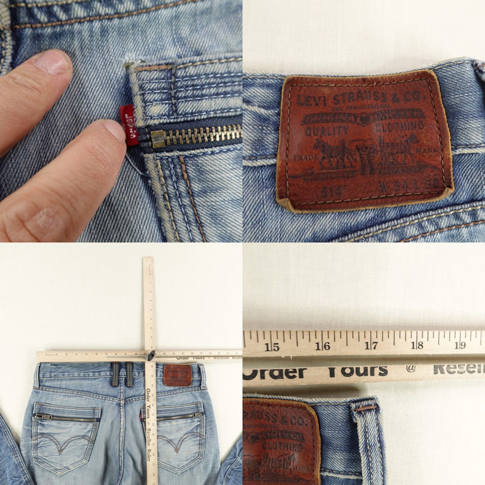 Levi's Levis 514 Jeans Mens 34x30 Blue Slim Straight Distressed Denim Size US 34 / EU 50 - 8 Thumbnail