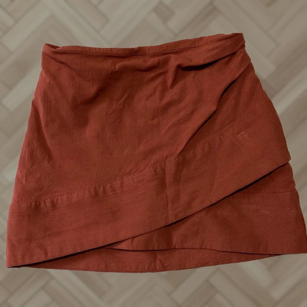 Free People Free People Skirt Womens Size 0 Light Brown Faux Wrap Pull On Short Asymmetric Wrap Front 28-14 Regular Cotton Blend Casual Size 25" / US 0 / IT 36 - 1 Thumbnail