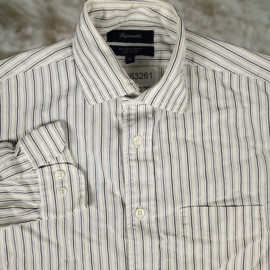 Faconnable Façonnable Shirt Mens Size 16.5 Blue Striped Button-Up Long Sleeve Casual Dress Shirt Mens Regular Fit Cotton Blue 16.5 Modern Preppy Size 40R - 1 Thumbnail