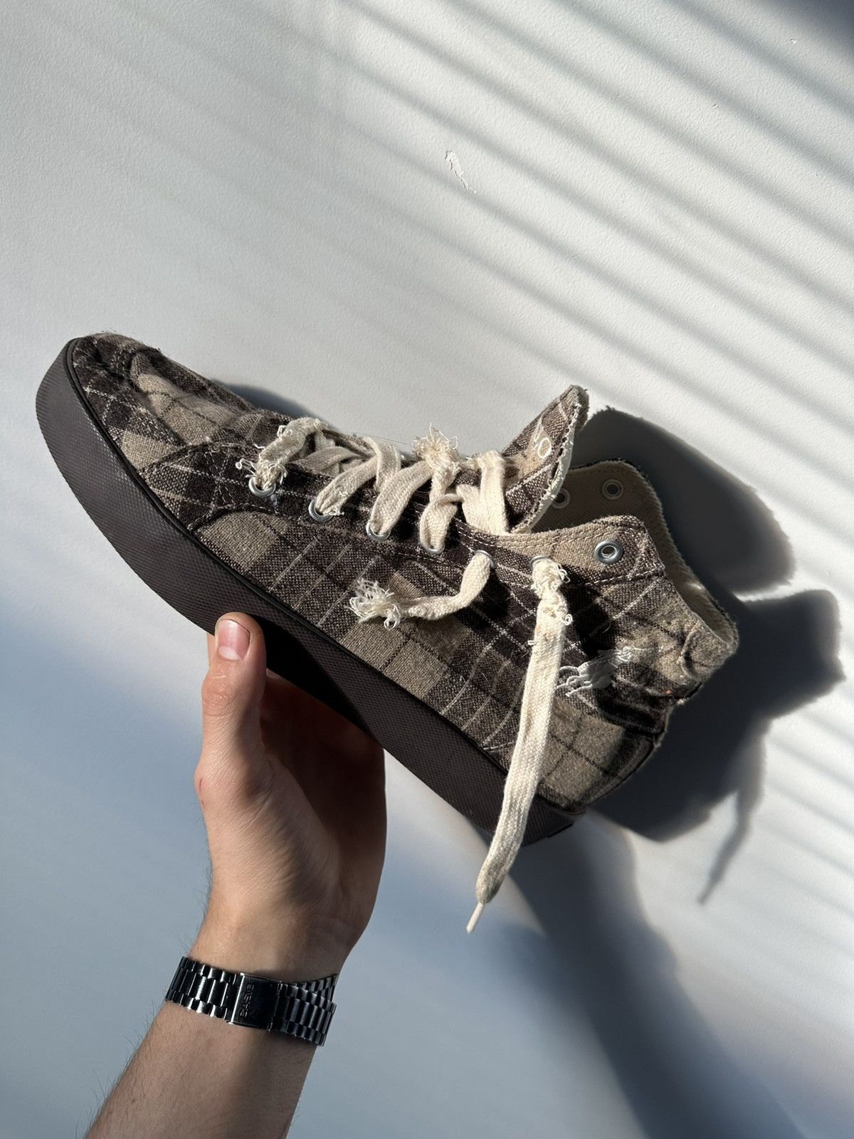 RRL Ralph Lauren Polo Ralph Lauren Brown Tan Flannel Plaid Tennis Shoes Size US 9.5 / EU 42-43 - 4 Thumbnail