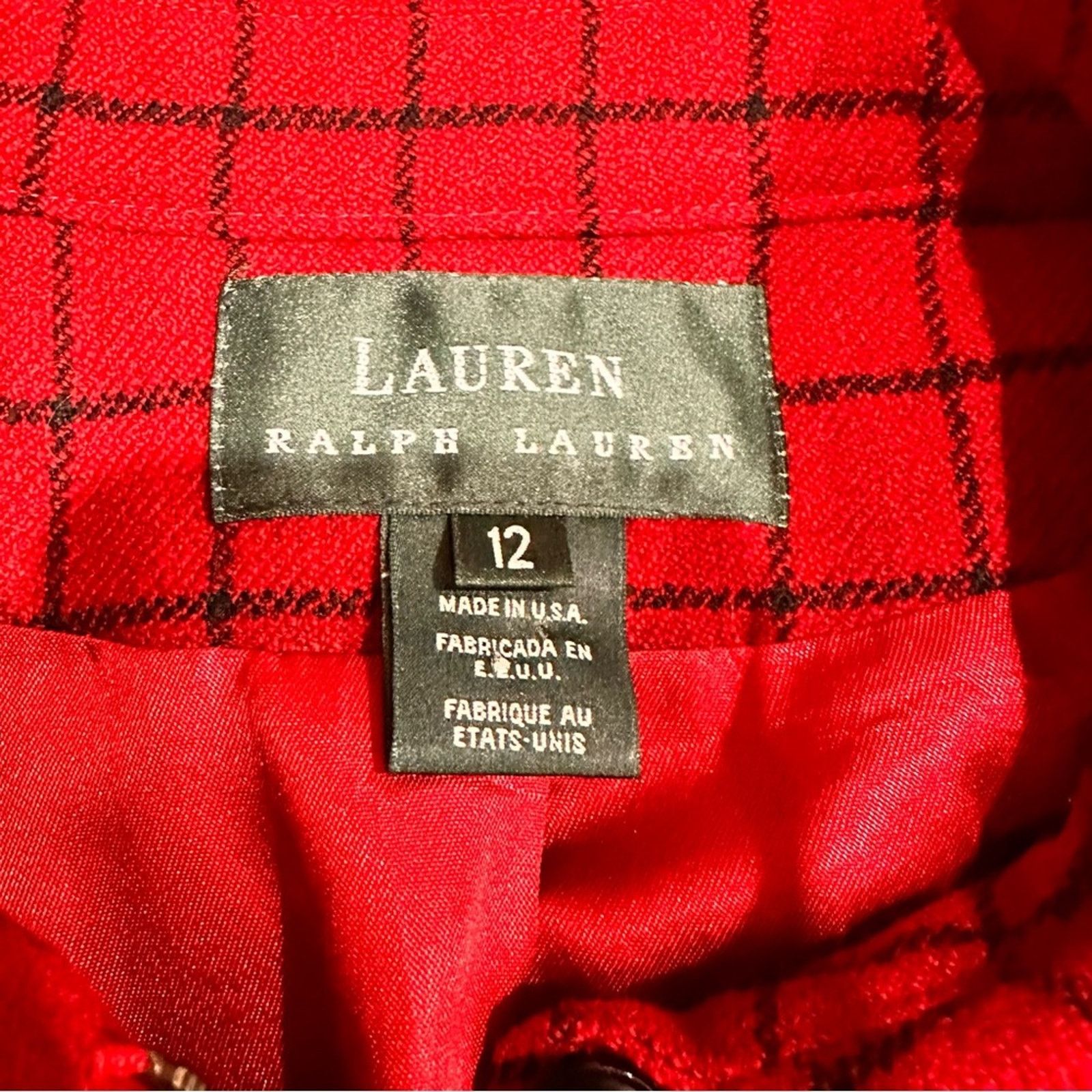 Ralph Lauren Ralph Lauren Wool Coat - Size 12 - Black & Red - Classic Size XL / US 12-14 / IT 48-50 - 6 Thumbnail
