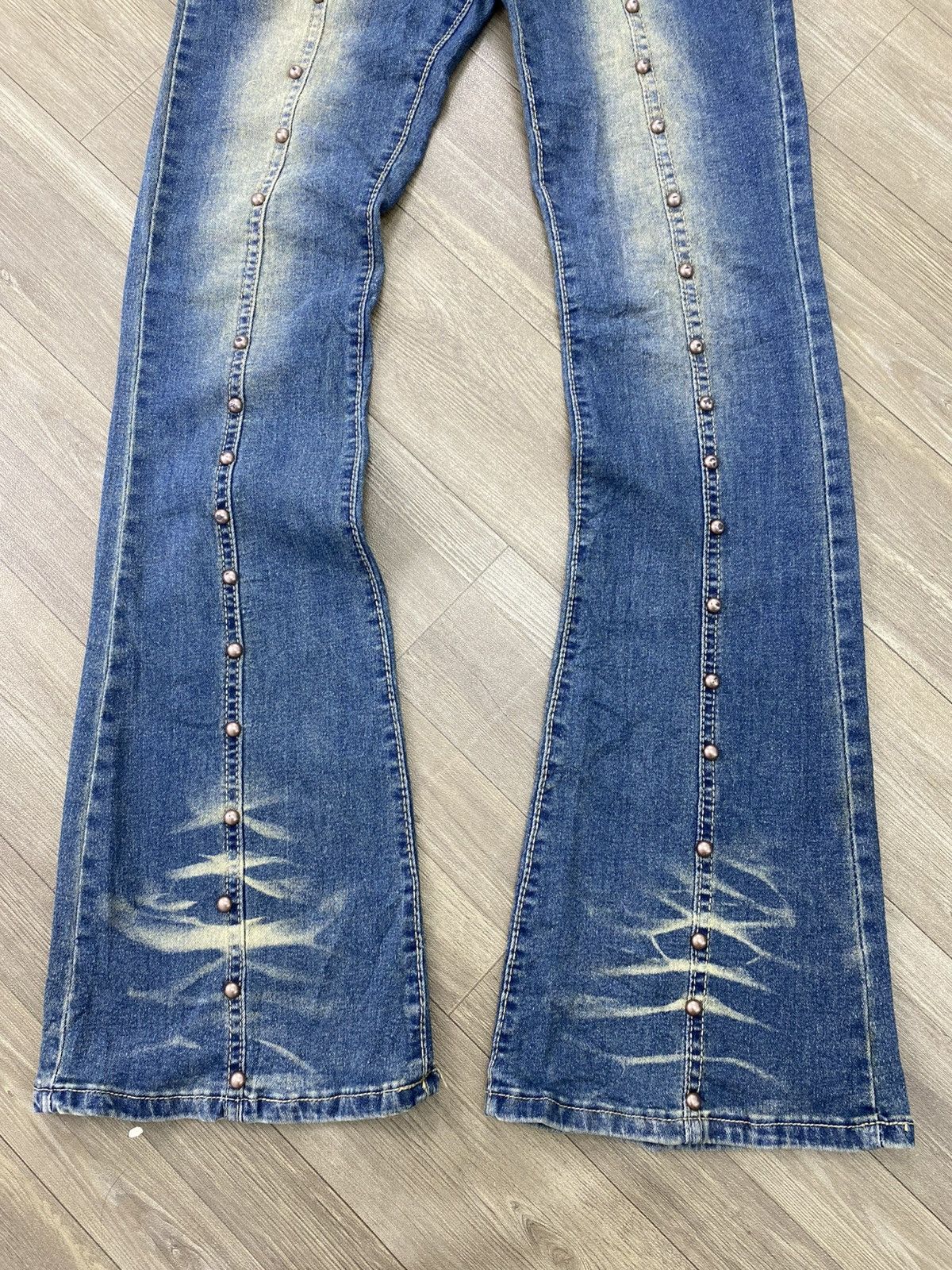 If Six Was Nine 2000s Japanese Studded Faded Lgb Y2K Punk Style Flared Jeans Size US 28 / EU 44 - 5 Thumbnail