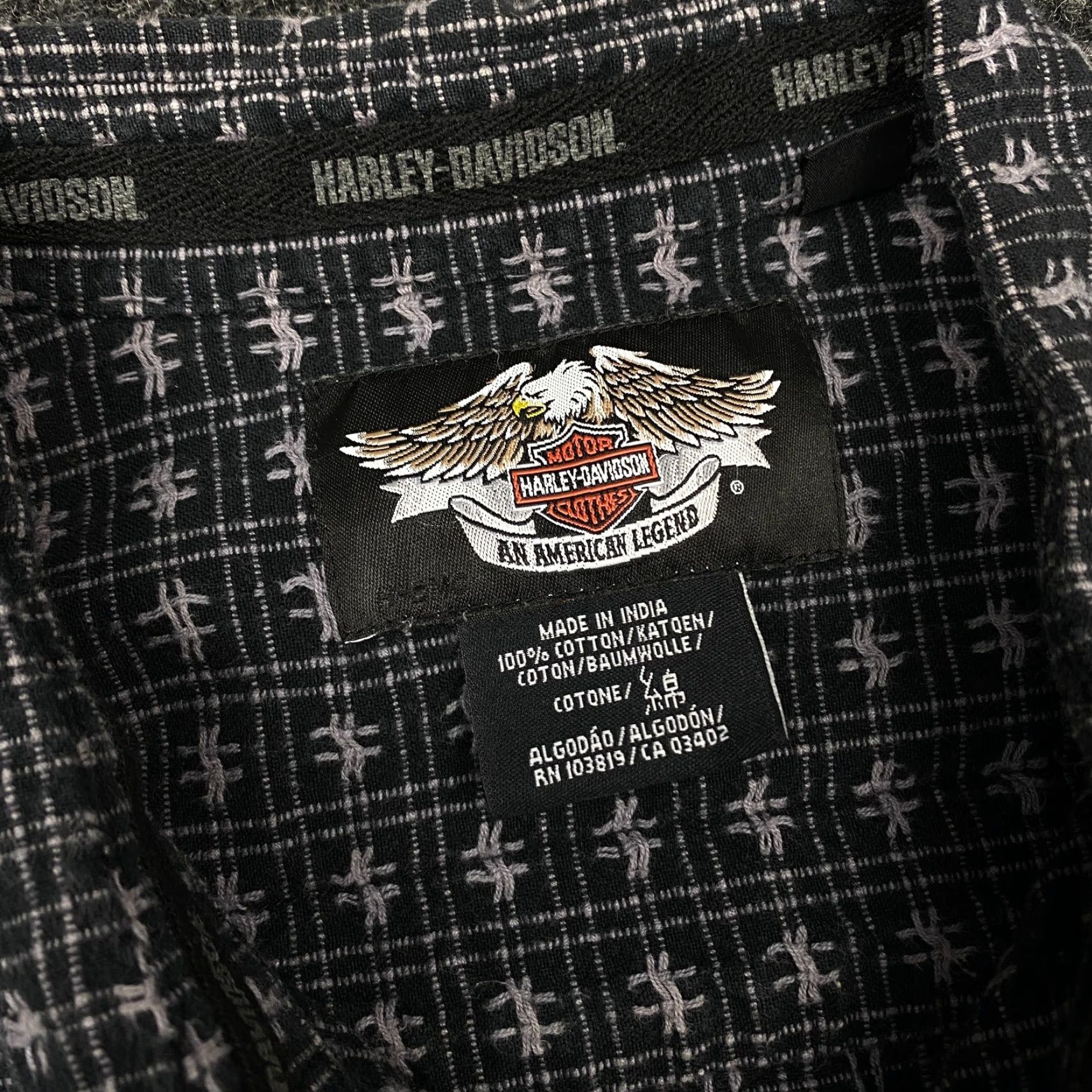 Harley Davidson VINTAGE Harley-Davidson Shirt Harley-Davidson Button-Up Short Sleeve Embroidered Houndstooth Black XL Men Size US XL / EU 56 / 4 - 4 Thumbnail