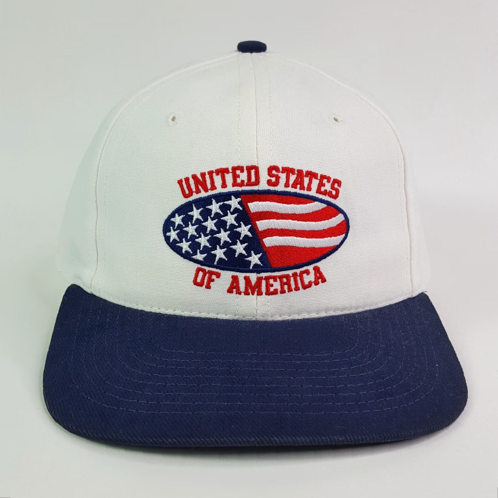 Vintage VINTAGE United States Of American USA Made Snapback Hat Baseball Cap Flag Military 90s 80s Patriotic Town Talk Adjustable Canvas Cotton Blue Mens Hat Size ONE SIZE - 2 Thumbnail