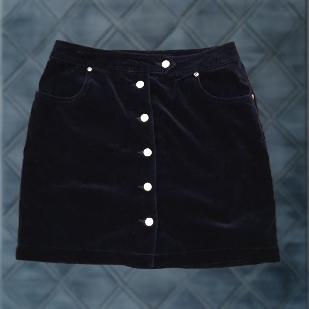 Liz Claiborne Liz Claiborne Skirt Knee Length Women 10 Blue Velour Pockets A-Line Unlined Cotton Velour Casual Navy Blue Size 32" / US 10 / IT 46 - 1 Thumbnail