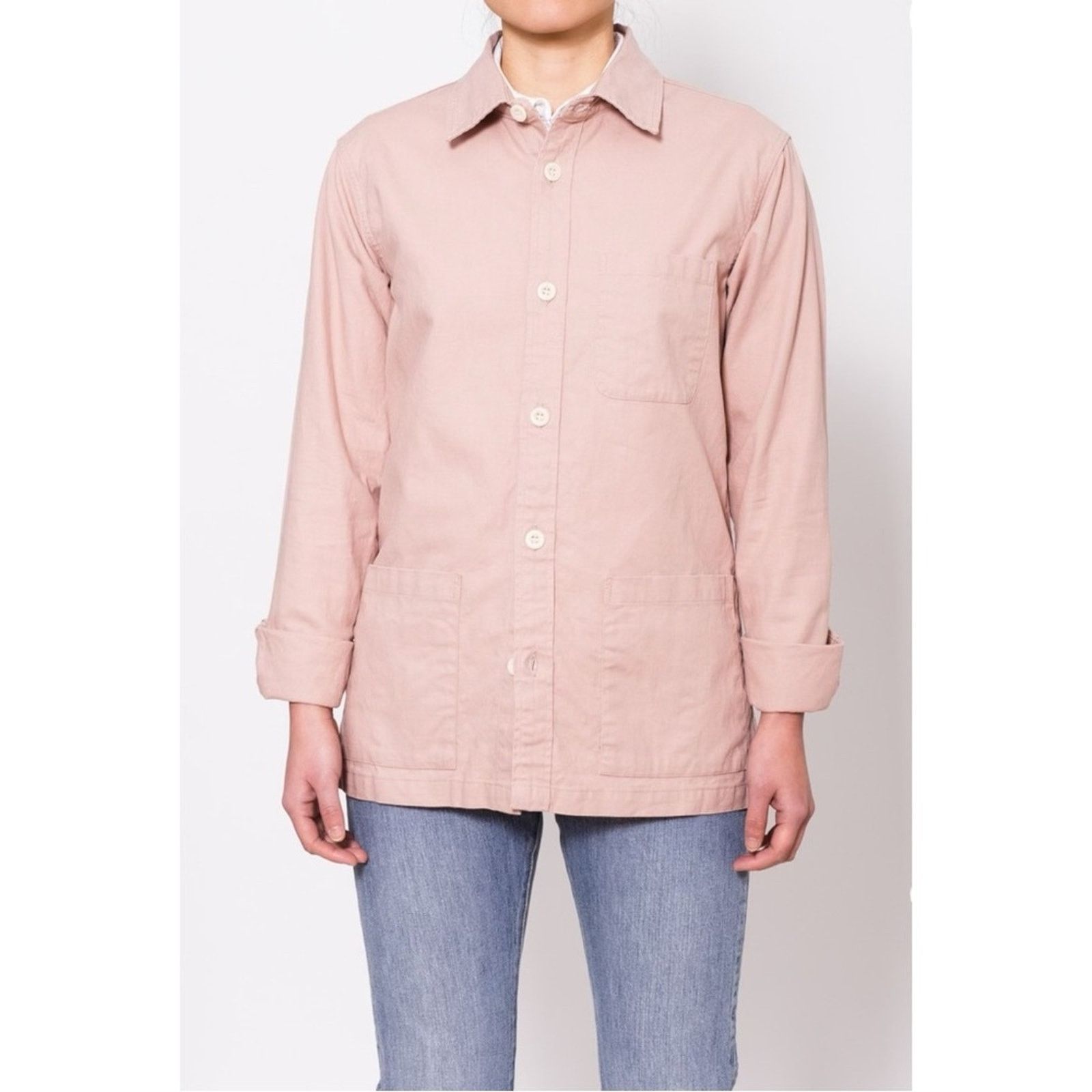 Corridor Rose Overshirt - Pink Cotton Linen Shirt Chore Jacket Coat Size US L / EU 52-54 / 3 - 8 Thumbnail