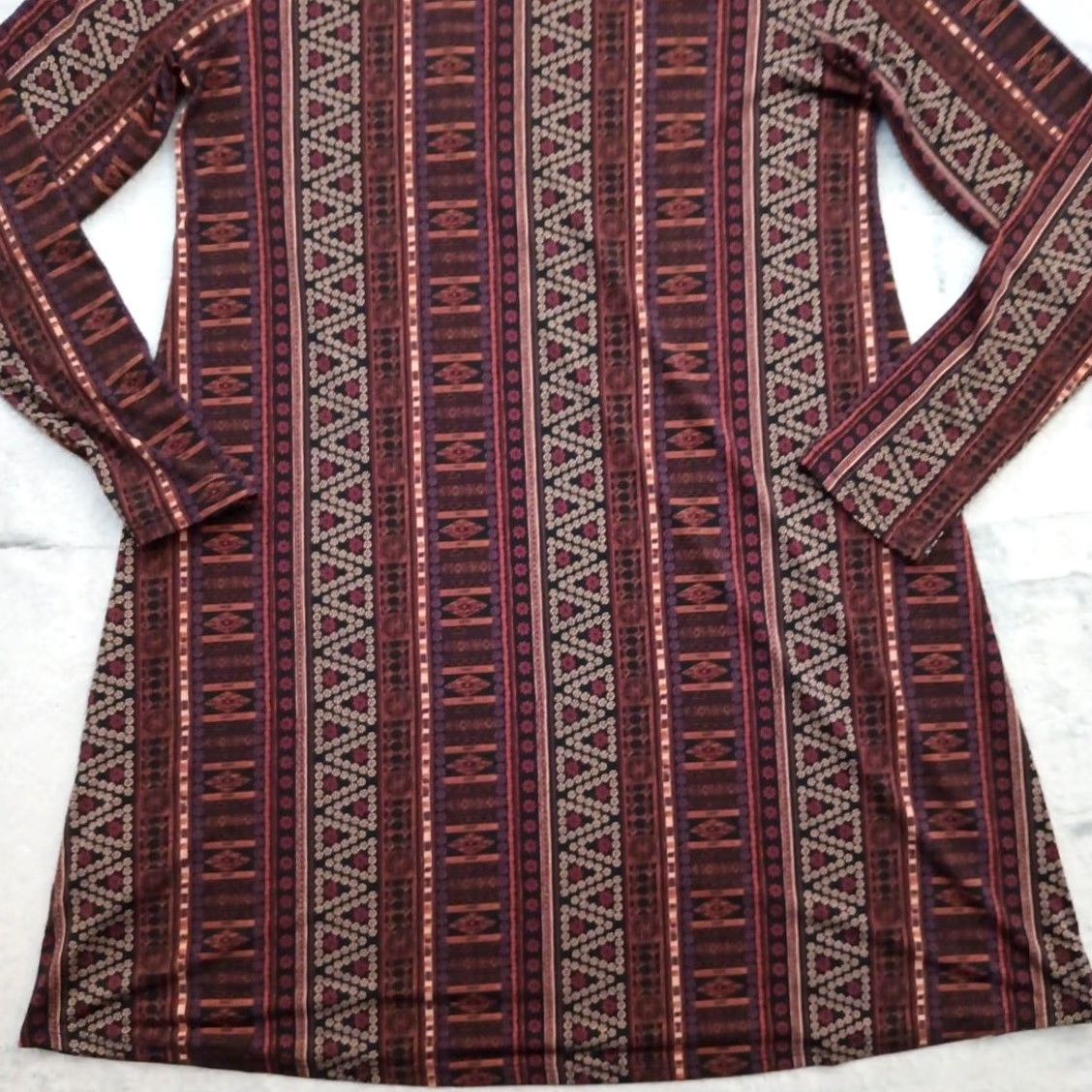 BCBGeneration BCBG Dress Short Brown Geometric A-Line Long Sleeve Pullover L Brown Geometric A-Line Women's L Size L / US 10 / IT 46 - 3 Thumbnail