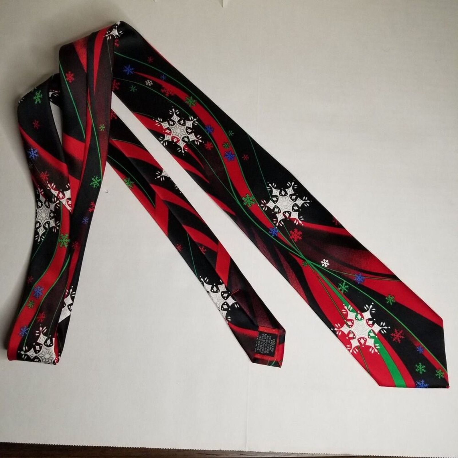 Other Snowflakes on Red Black Wavy Background Christmas Neck Tie Size ONE SIZE - 3 Thumbnail